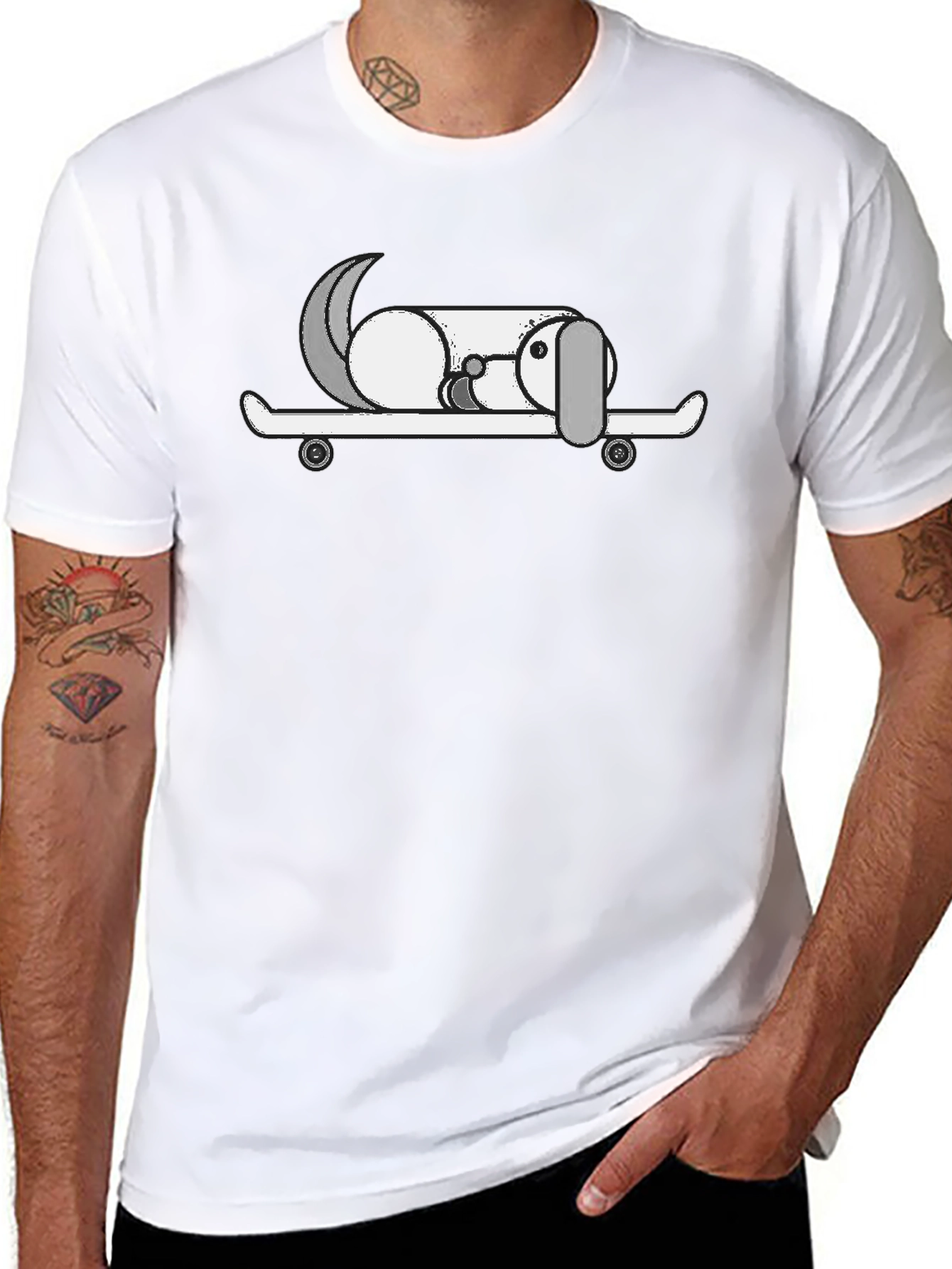 Black Dog on Skateboard Graphic T-Shirt view 8