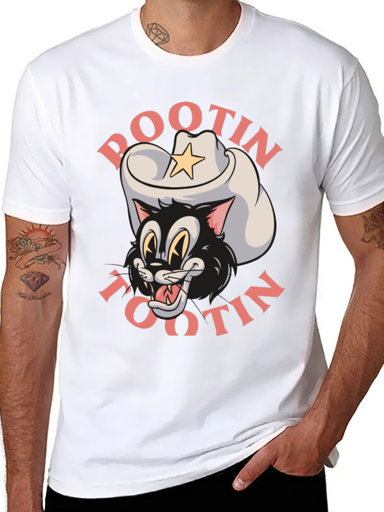 Black Pootin Tootin Cowboy Cat T-Shirt view 8