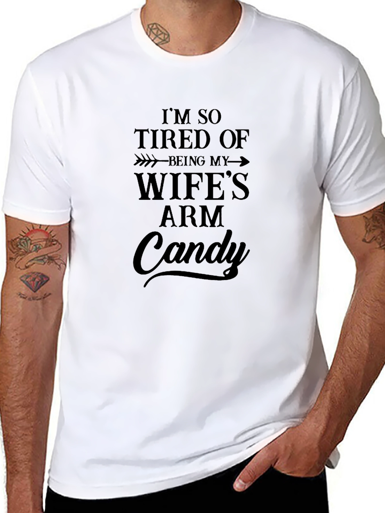 Black Funny "Wife's Arm Candy" Graphic T-Shirt view 8