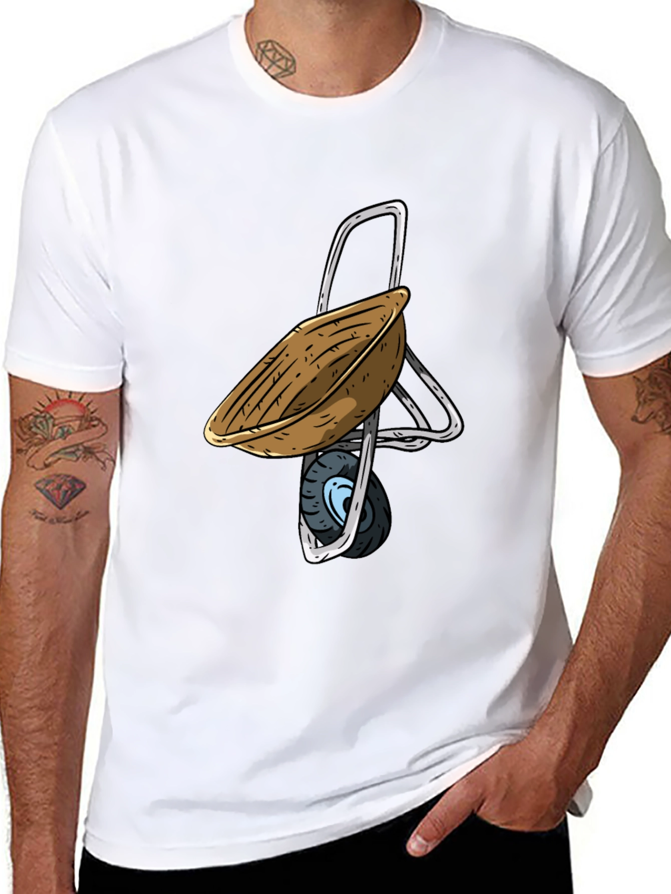 Black Novelty Wheelbarrow Graphic Tee - Comfy Cotton Blend view 8