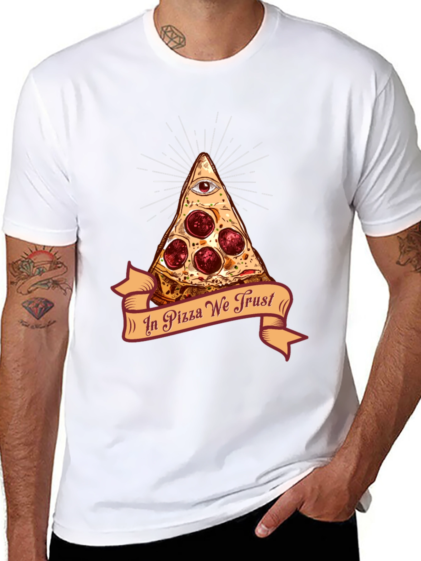 Black Pizza Illuminati T-Shirt - In Pizza We Trust Funny Tee view 8