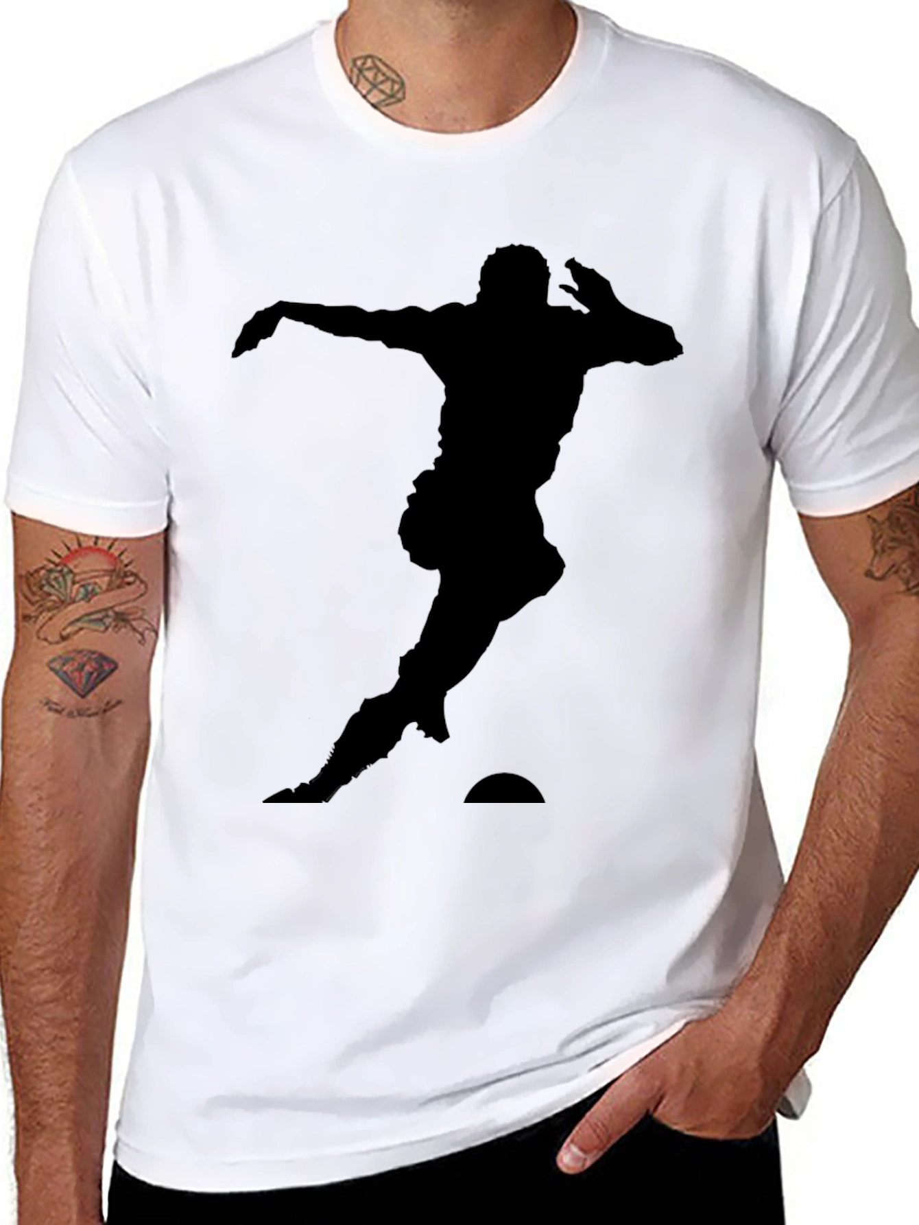 Black Soccer Player Silhouette Black T-Shirt view 8