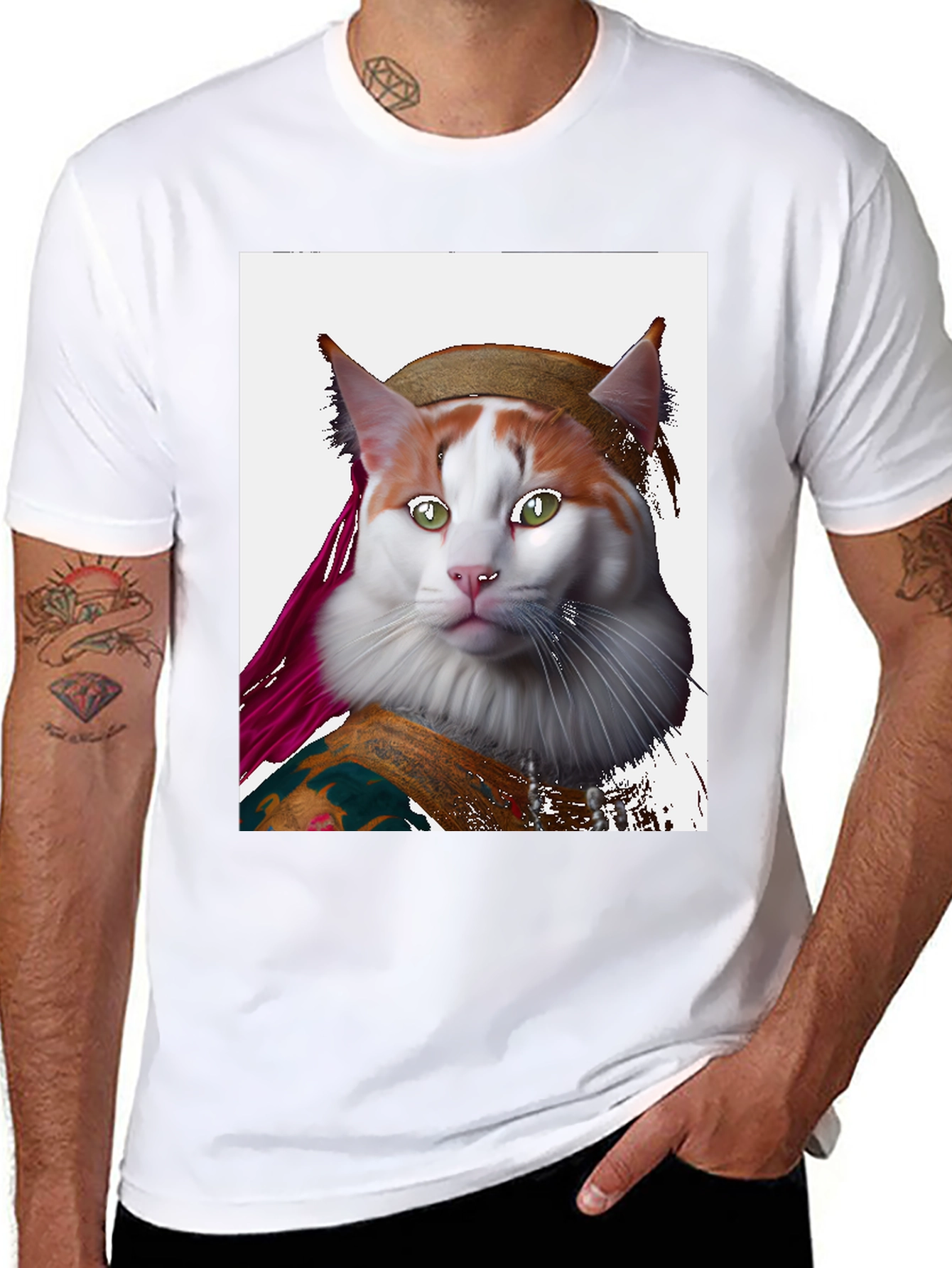 Black Mona Lisa Cat T-Shirt - Artful Feline Portrait view 8