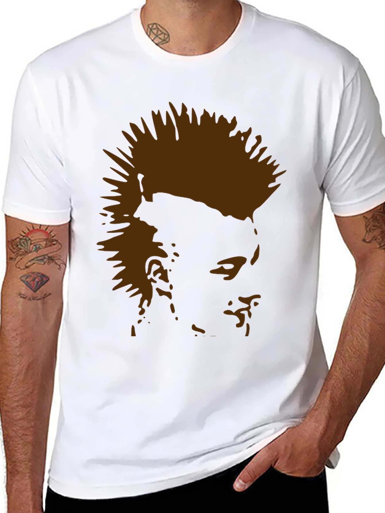 Black Punk Silhouette Graphic Tee - Black Cotton T-Shirt view 8