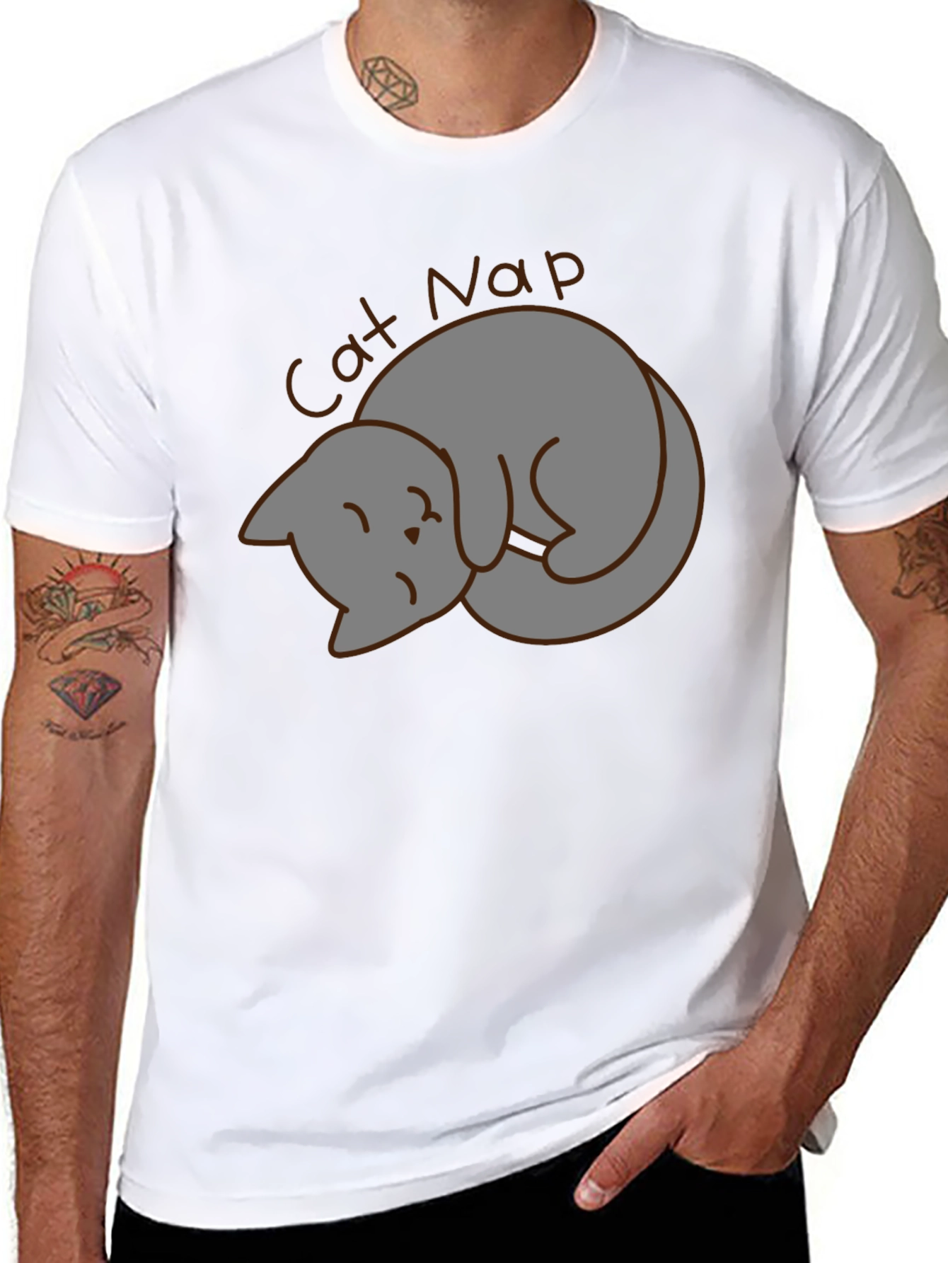 Black Cat Nap Graphic Tee - Unisex Black T-Shirt view 8