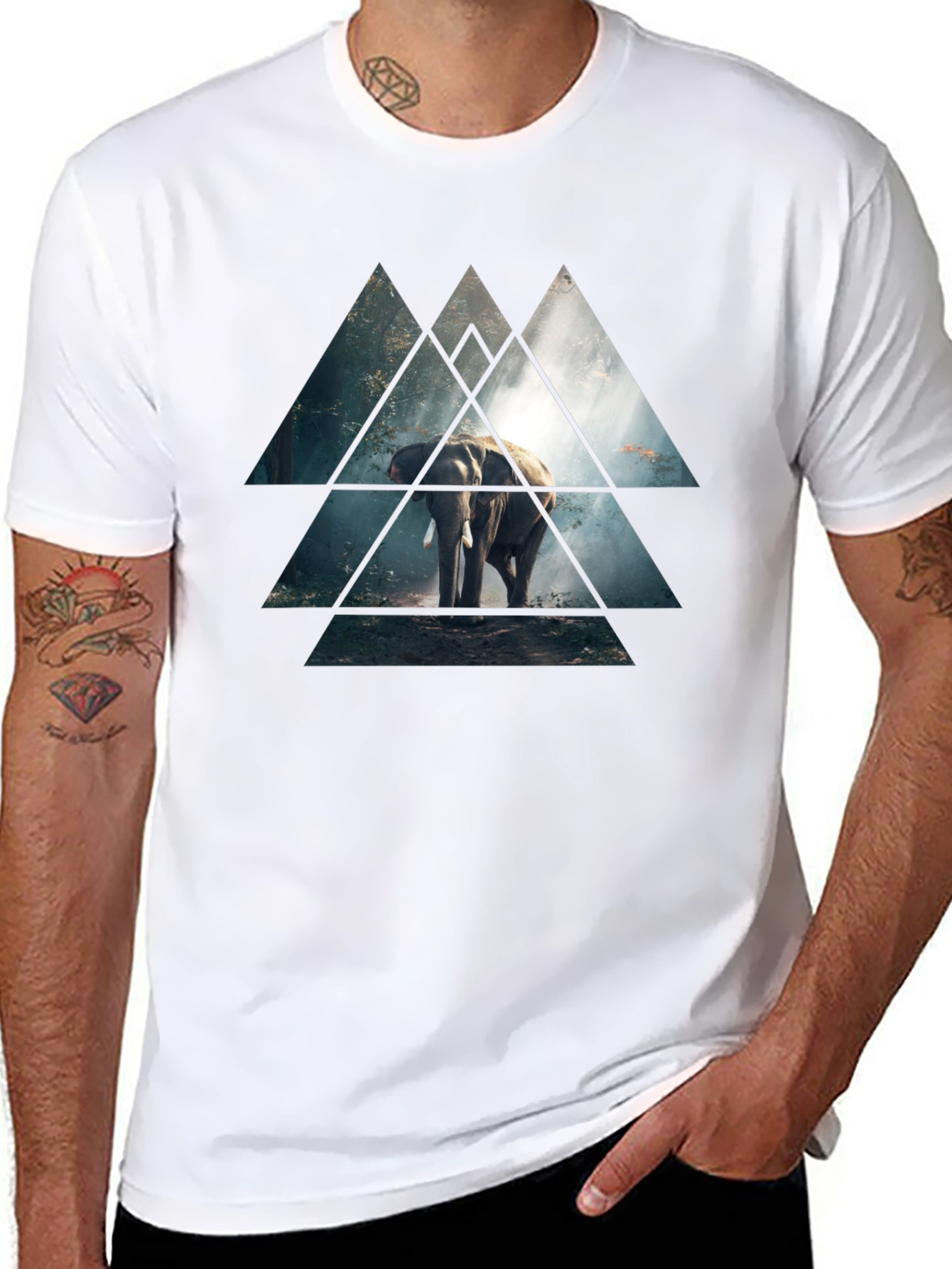 Black Elephant Triangle Graphic Black T-Shirt view 8