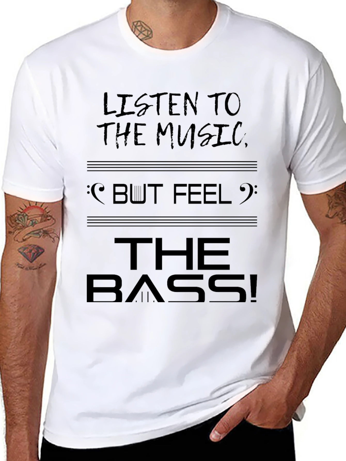Black Listen to the Music Feel the Bass T-Shirt view 8