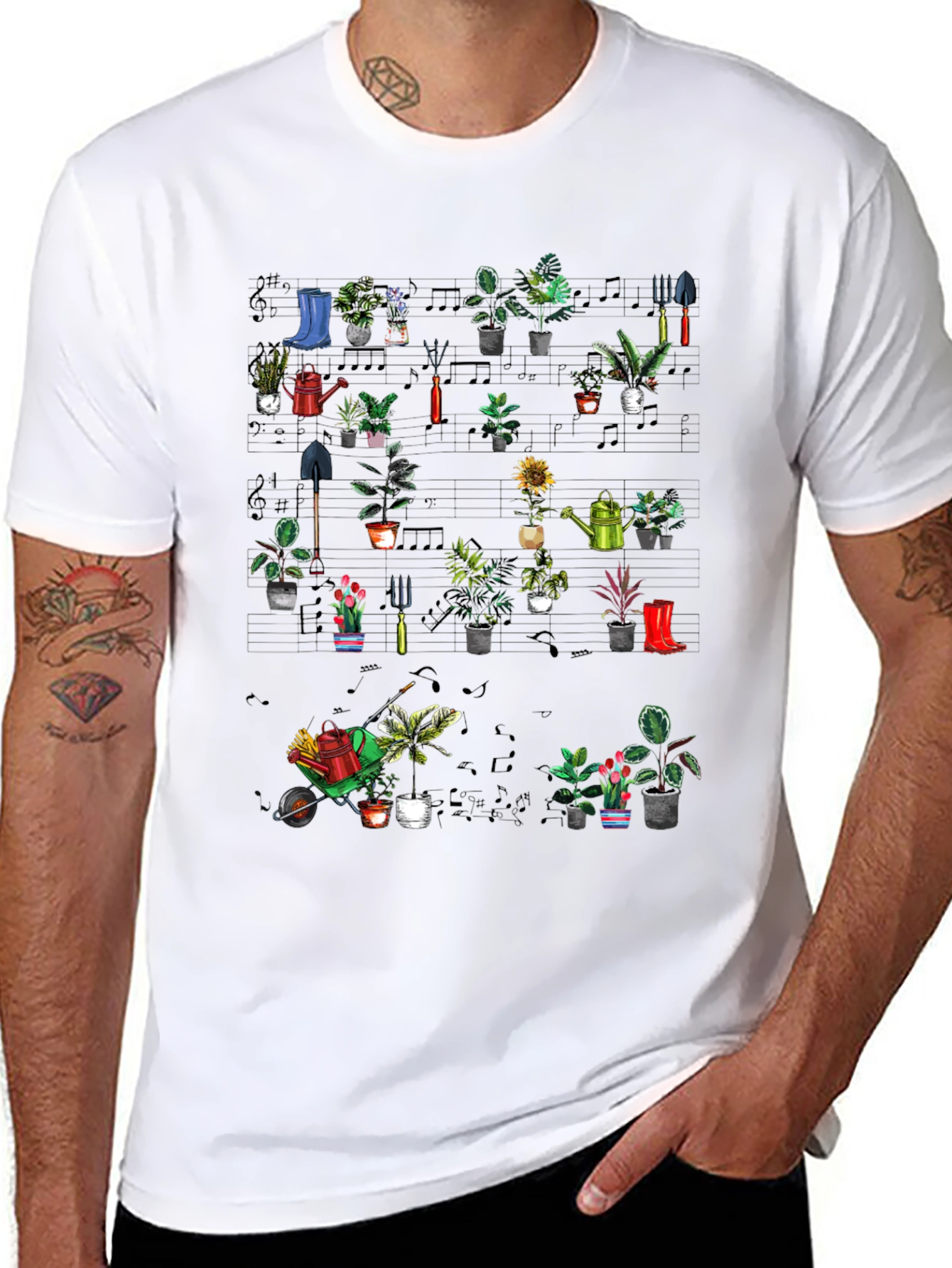 Black Gardening Plants Music T-Shirt view 8