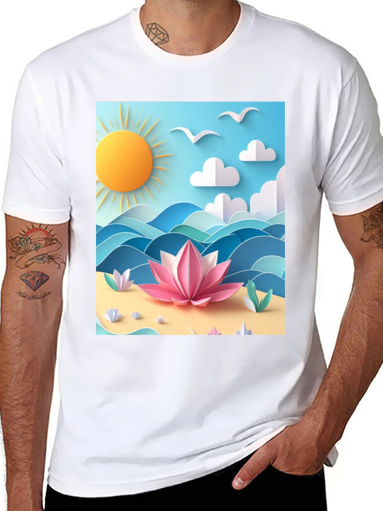 Black Black Tee with Beach Lotus Graphic view 8