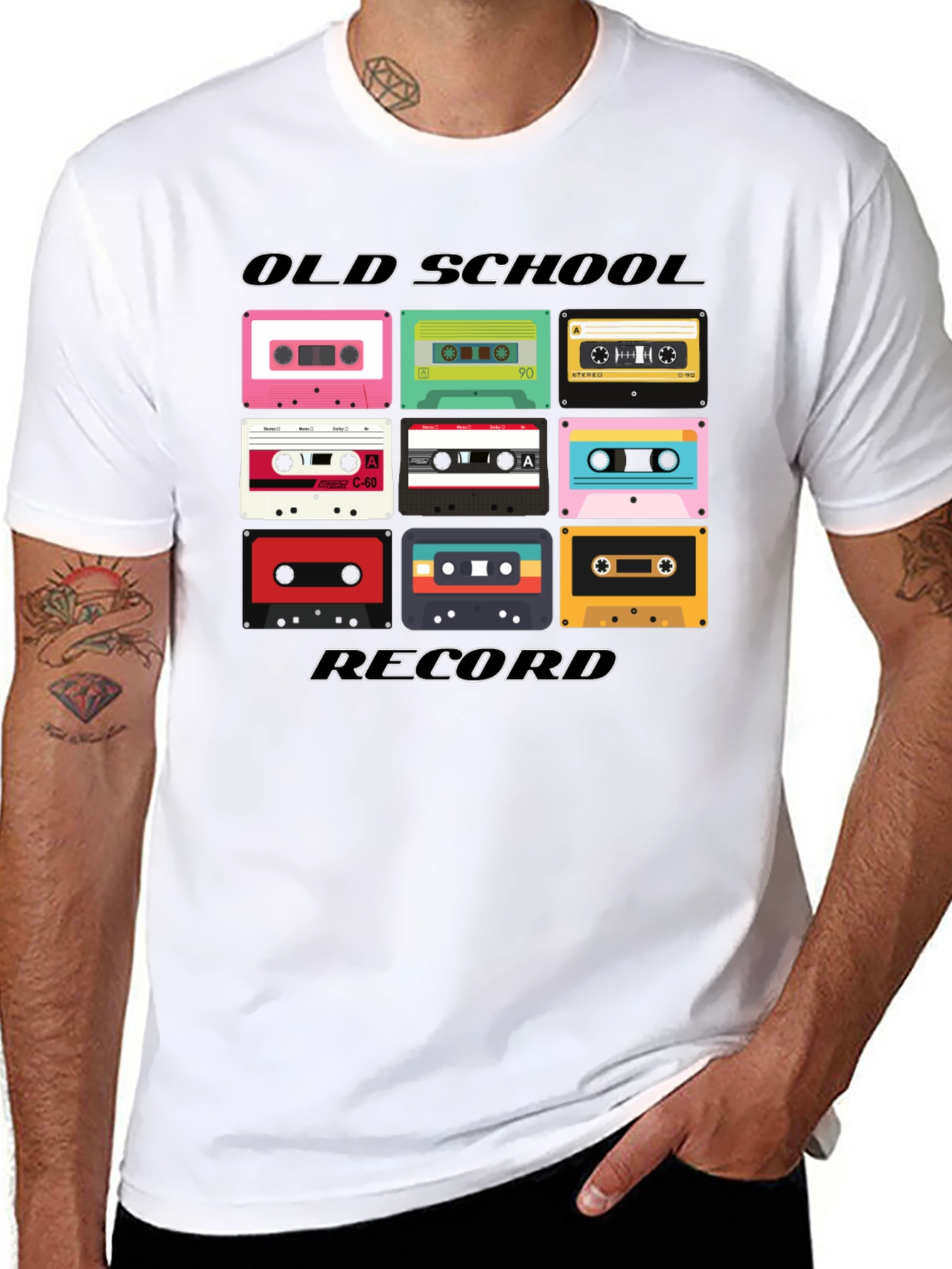 Black Retro Cassette Tape Old School Record Black T-Shirt view 8