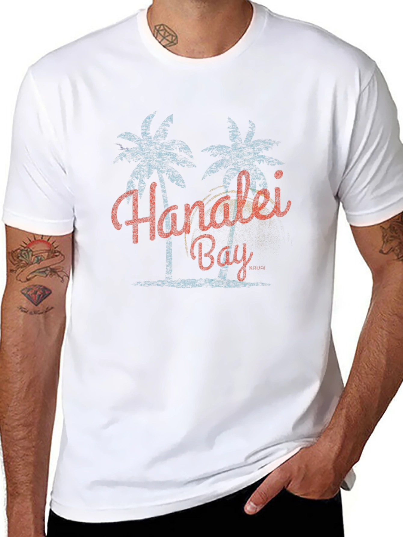 Black Hanalei Bay Graphic T-Shirt - Retro Palm Tree Design view 8