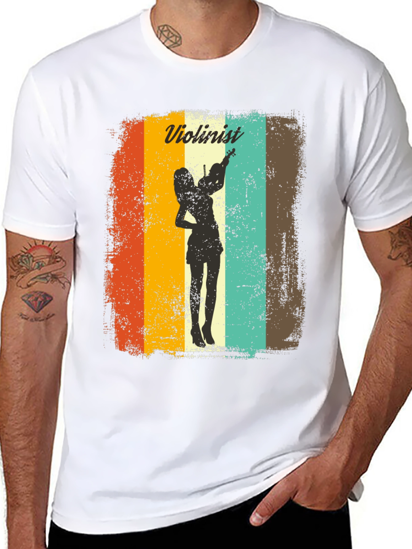 Black Violinist Retro Graphic Tee - Musician Style view 8