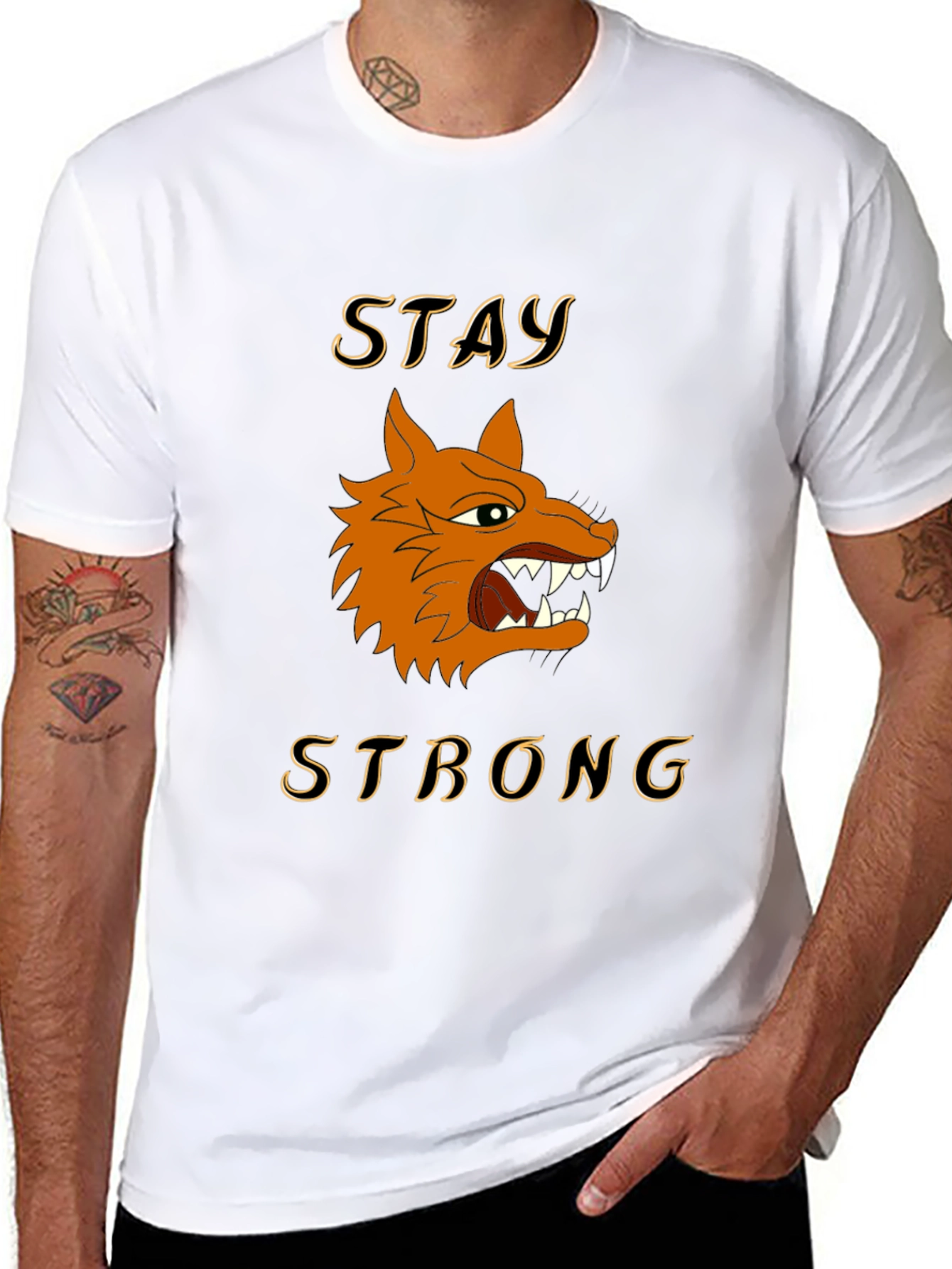 Stay Strong Wolf Graphic Tee - Black - 8