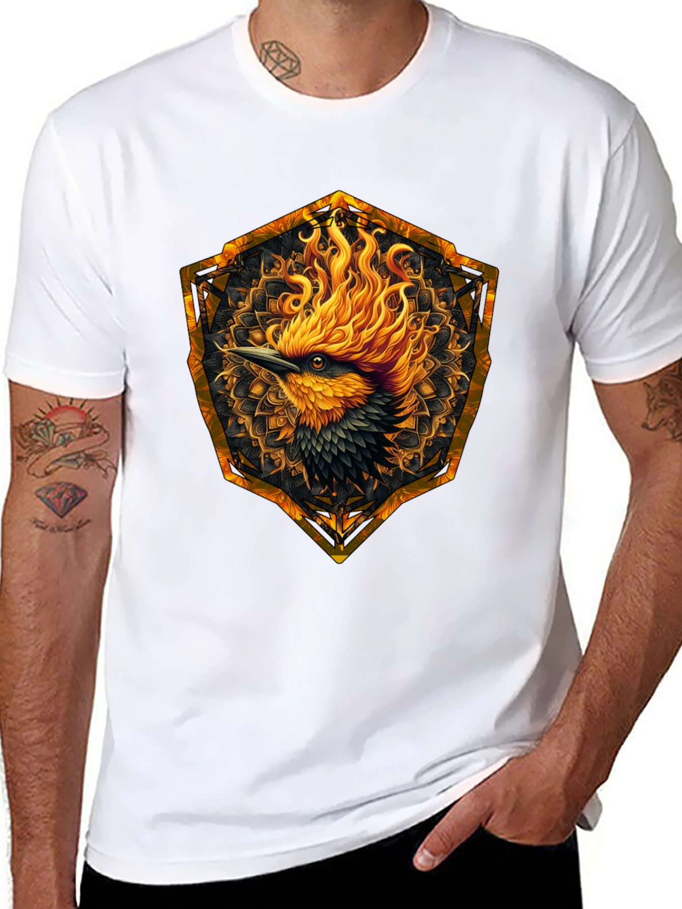 Black Fiery Phoenix Graphic Tee - Black Cotton Blend view 8