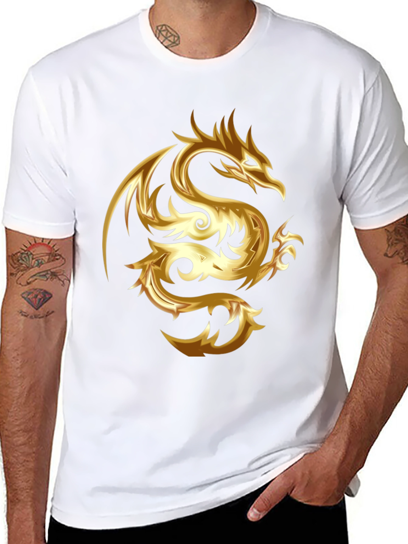 Black Golden Dragon Graphic Black T-Shirt view 8