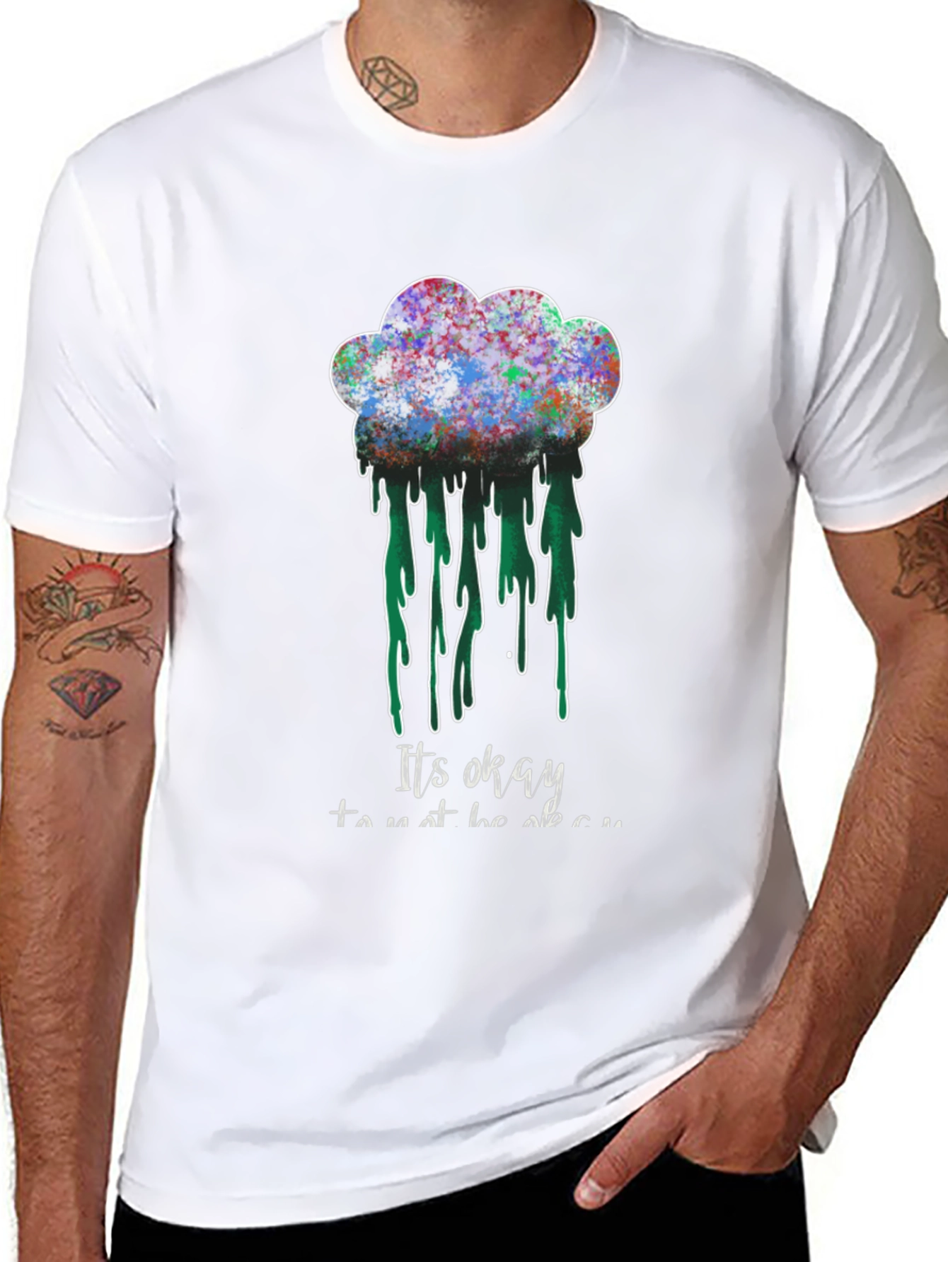 Black It's Okay T-Shirt - Colorful Cloud Design view 8