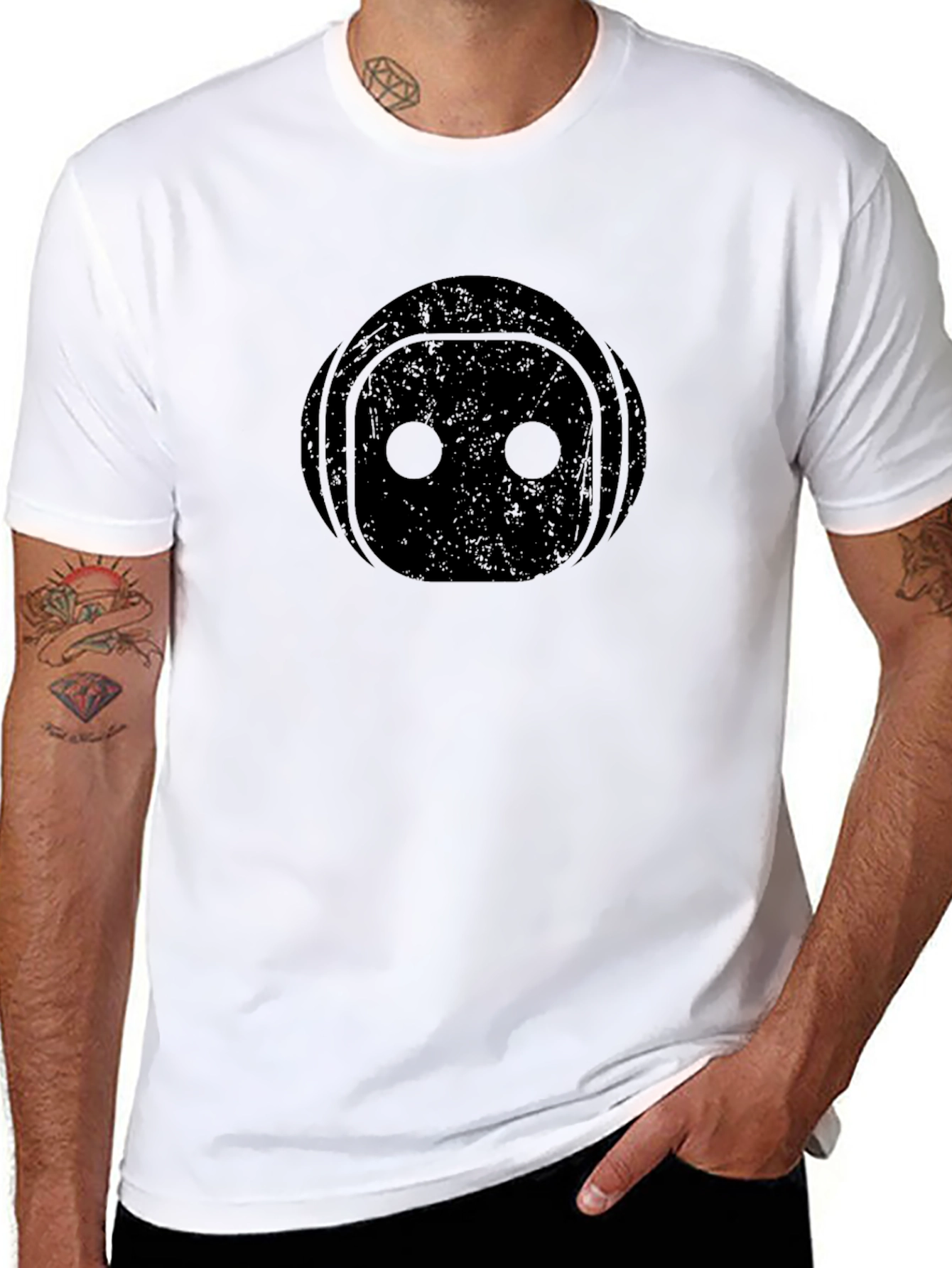 Black Black Robot Face Graphic T-Shirt view 8
