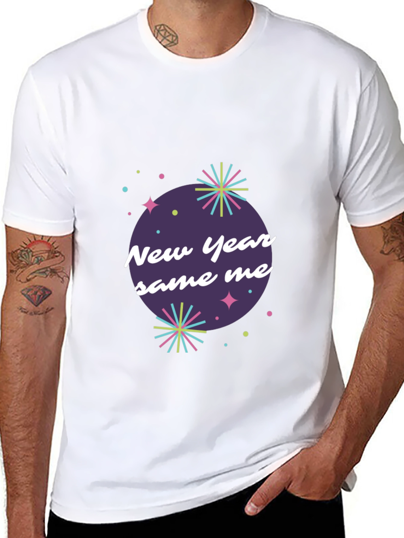 Black New Year Same Me Graphic Tee - Black Cotton Casual Shirt view 8
