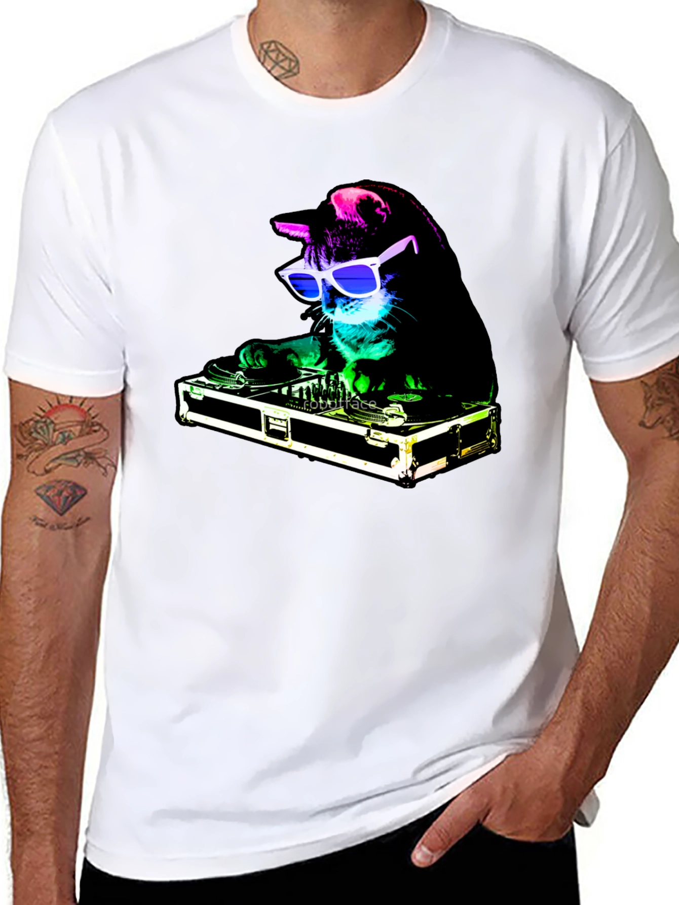Black DJ Cat Graphic T-Shirt - Black view 8