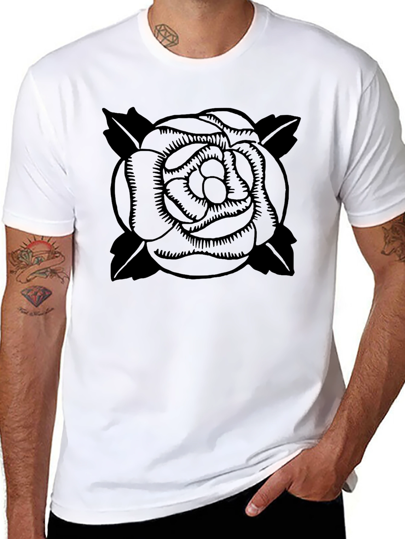 Black Black Rose Graphic Tee - Classic Style view 8