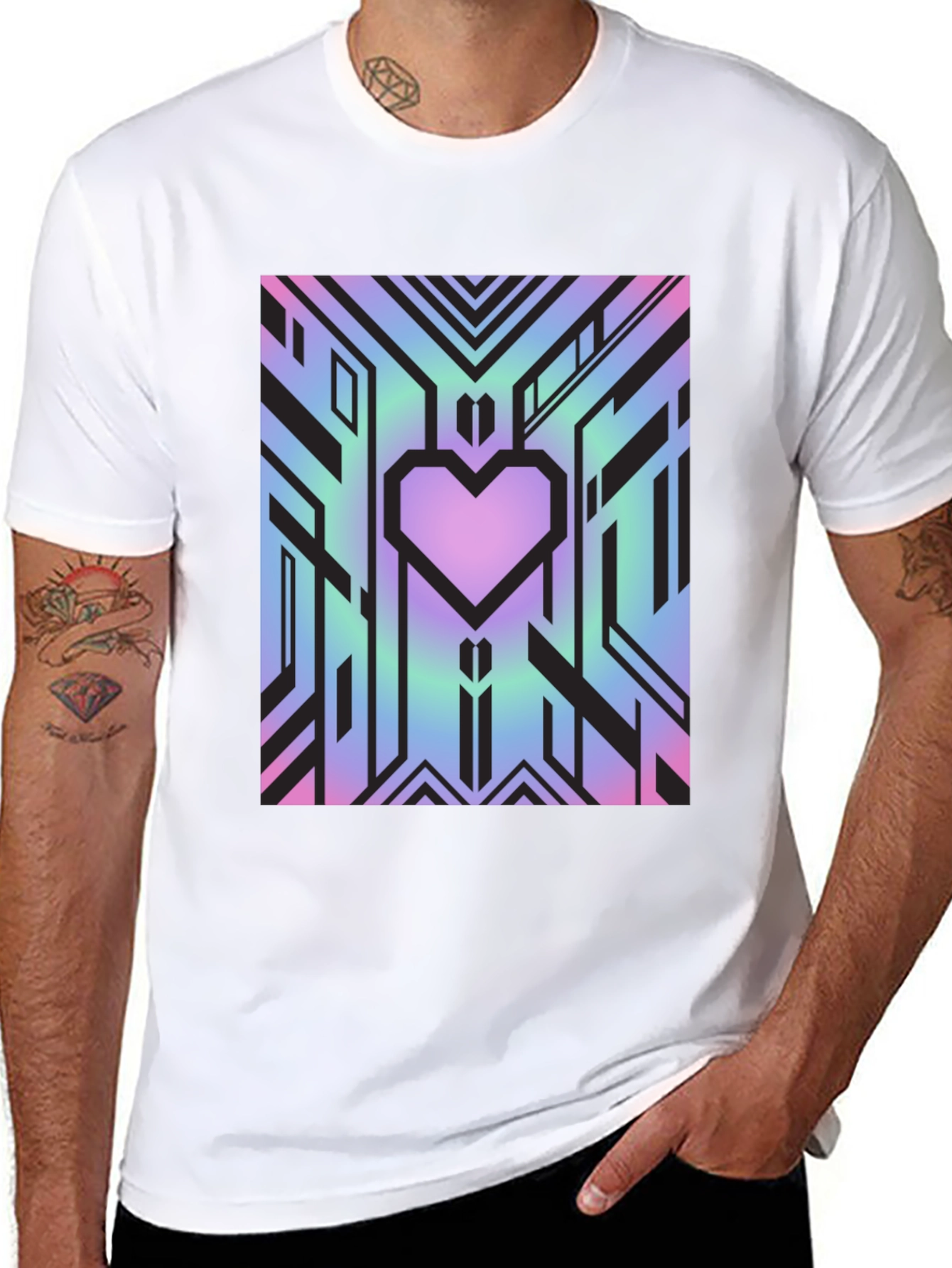 Black Geometric Heart Graphic Tee - Abstract Design view 8