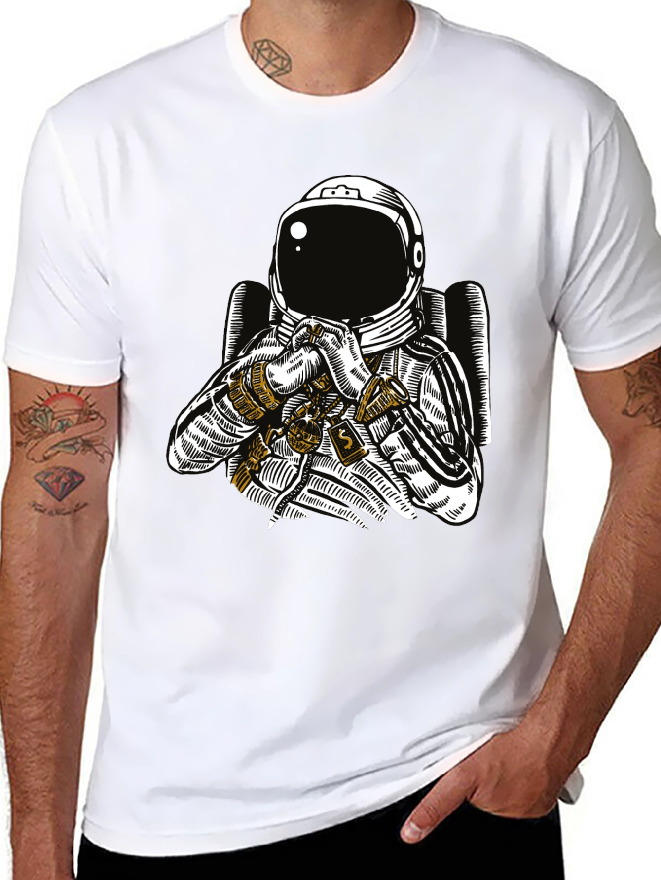 Black Astronaut Graphic Tee - Black Cotton T-Shirt view 8