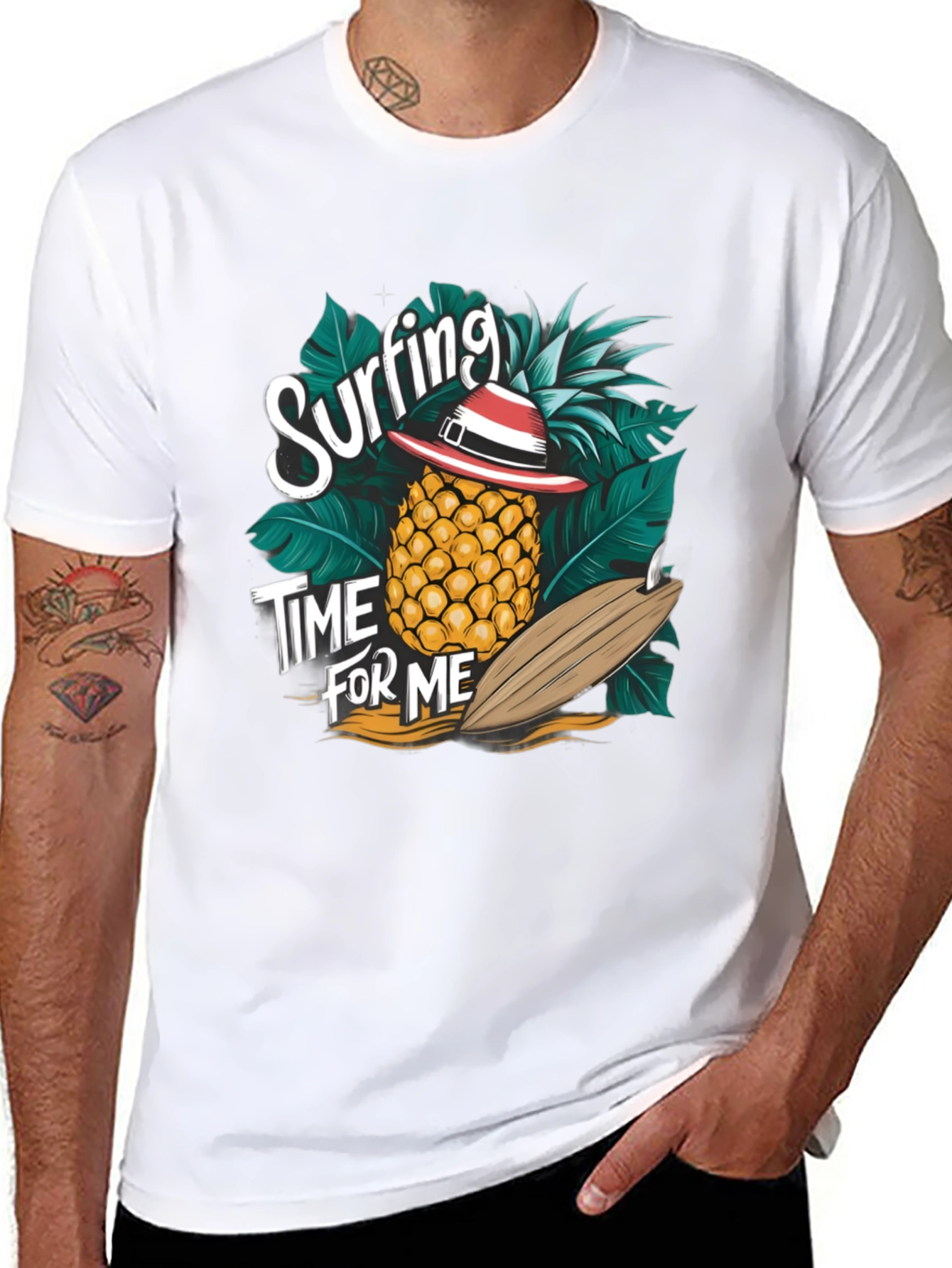 Black Surfing Pineapple T-Shirt - Tropical Summer Vibes view 8