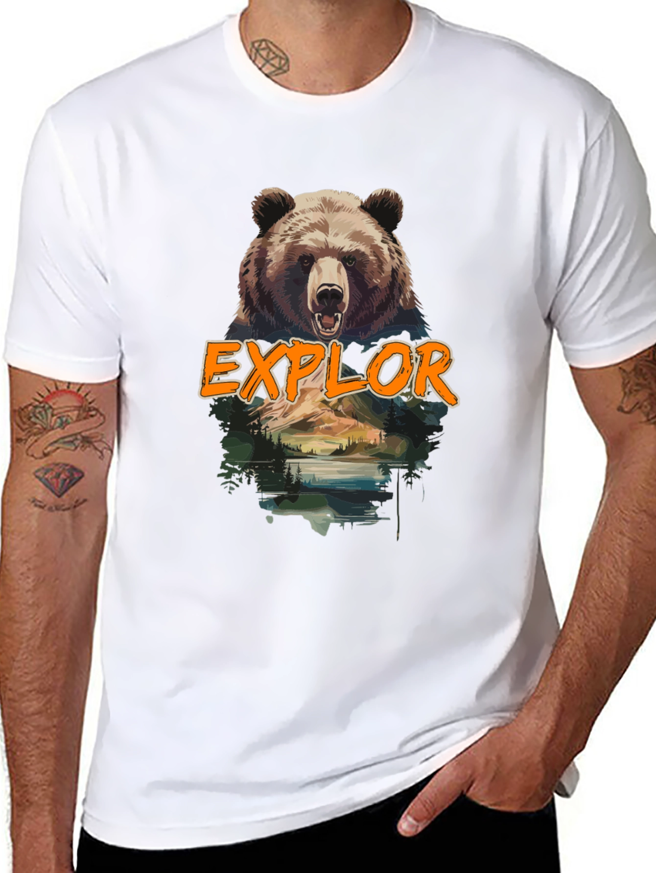 Black Explore Bear Graphic Tee - Nature Adventure Shirt view 8