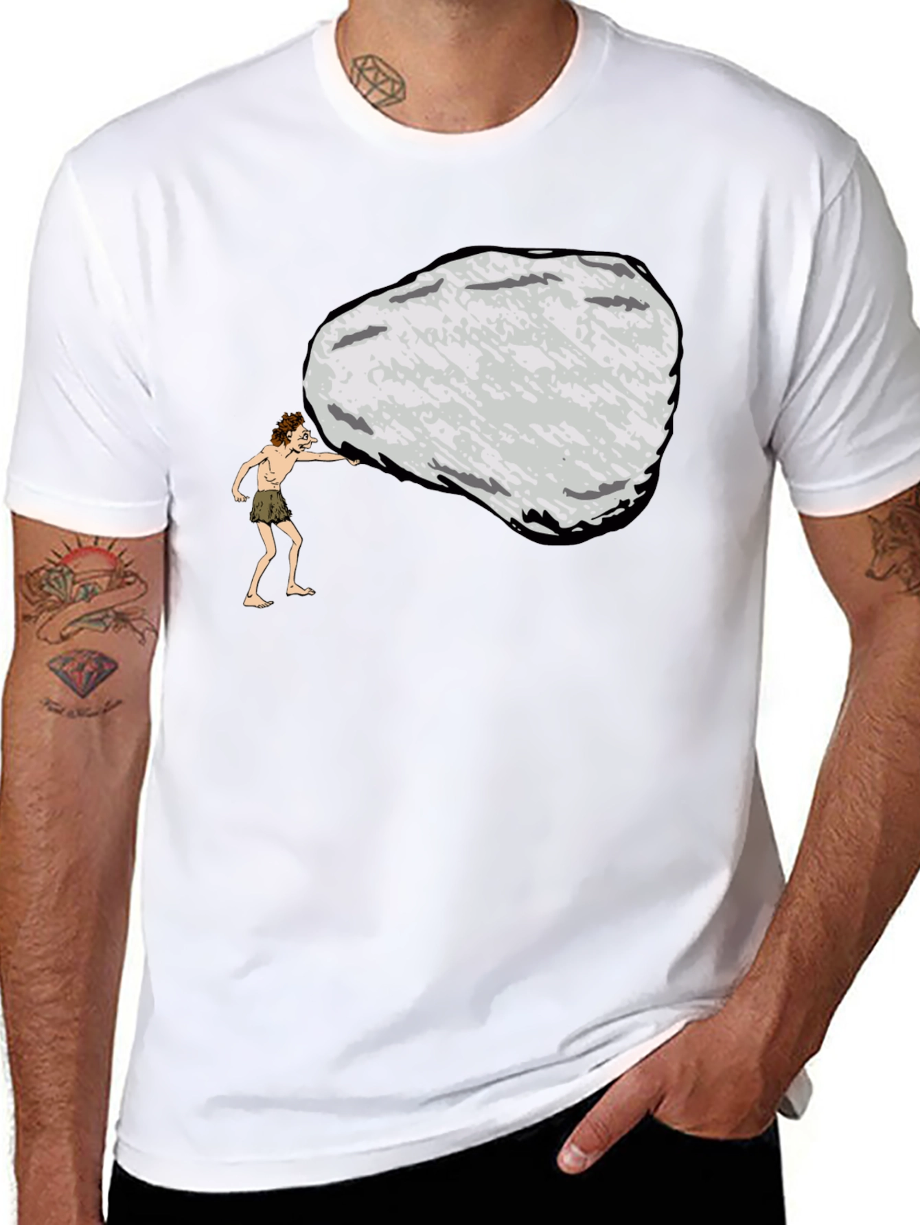 Black Caveman Pushing Boulder Graphic Tee view 8