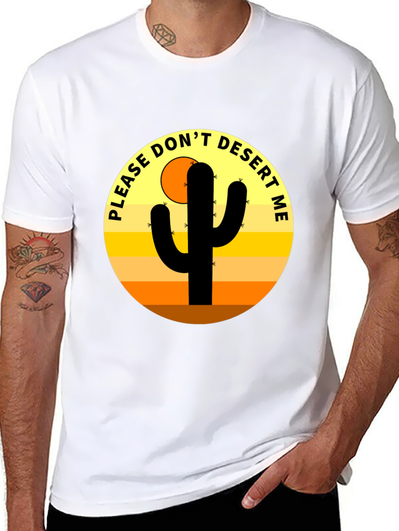 Black Cactus Desert Graphic Novelty Men's T-Shirt view 8