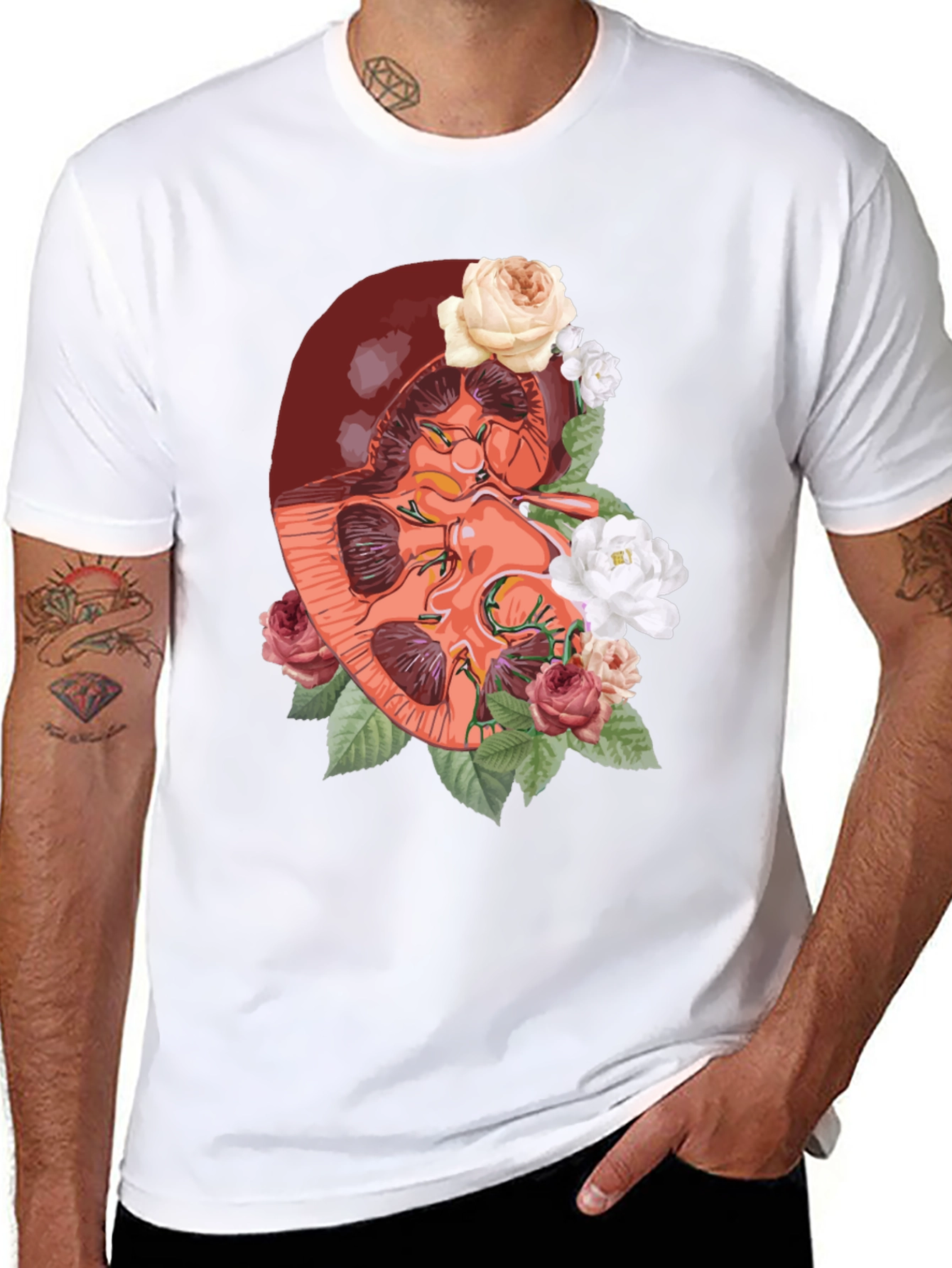 Black Floral Kidney Graphic Tee - Unique Anatomy T-Shirt view 8