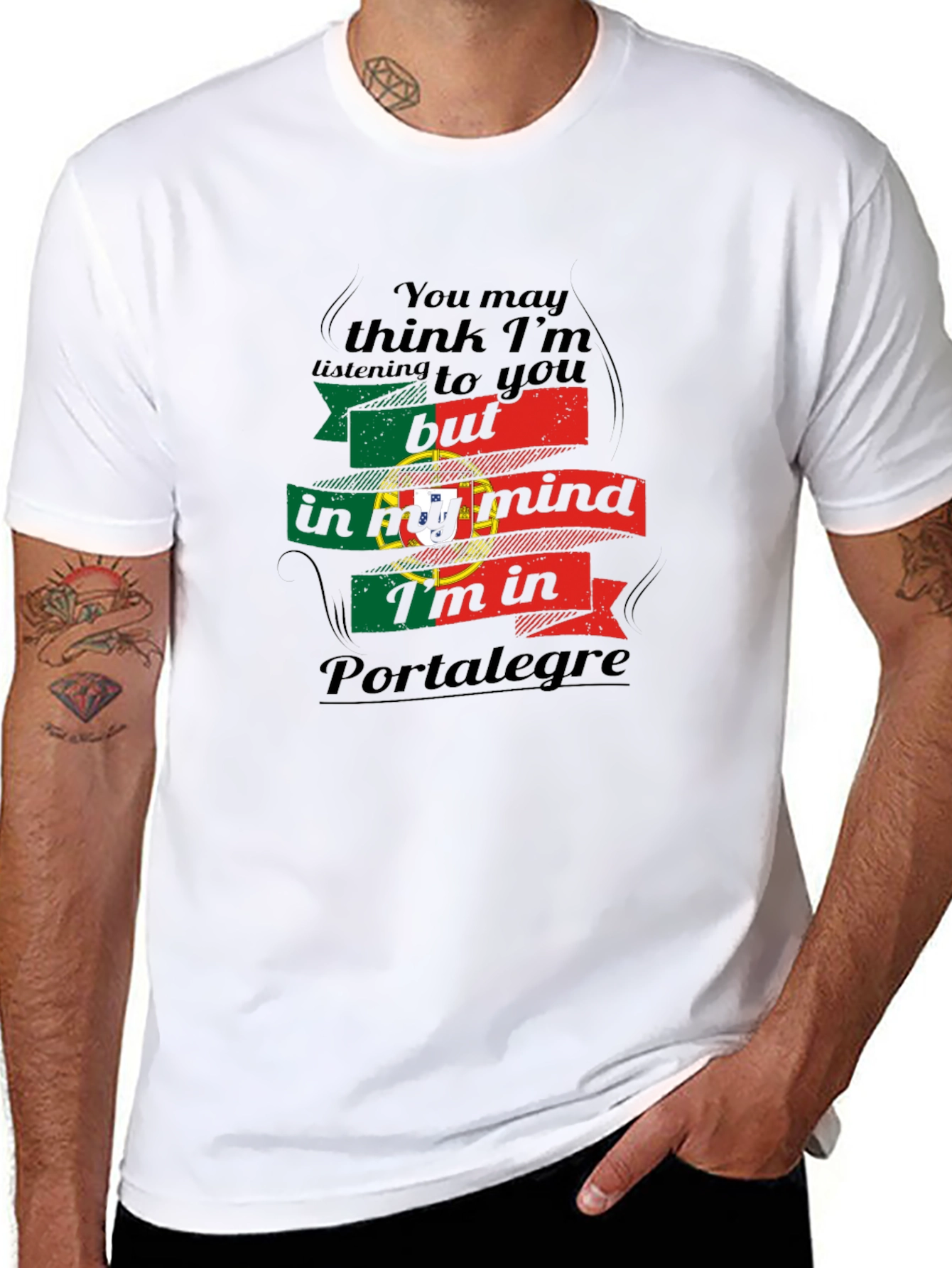 Black Portalegre Portugal Flag T-Shirt view 8