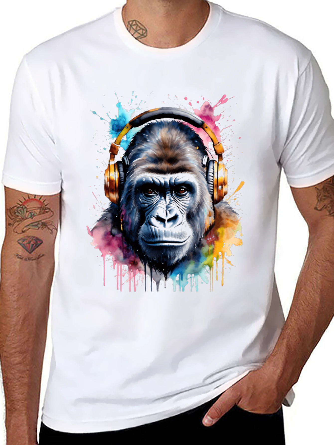 Black Gorilla DJ Tee - Watercolor Ape T-Shirt view 8