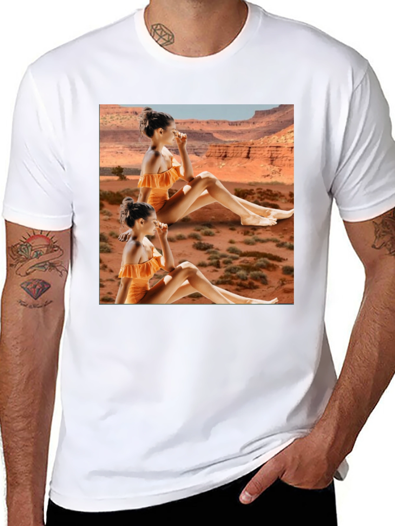 Black Trendy Black T-Shirt with Unique Desert Graphic Design view 8