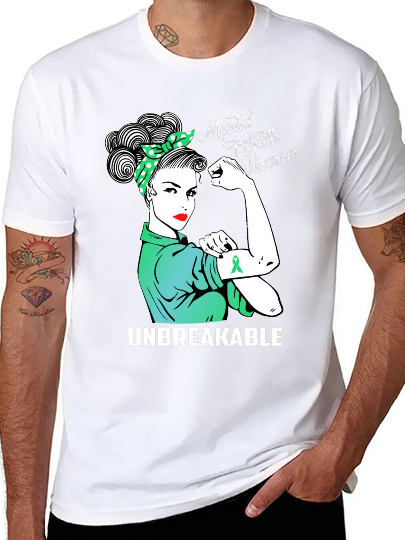 Black Mental Health Warrior Unbreakable T-Shirt view 8