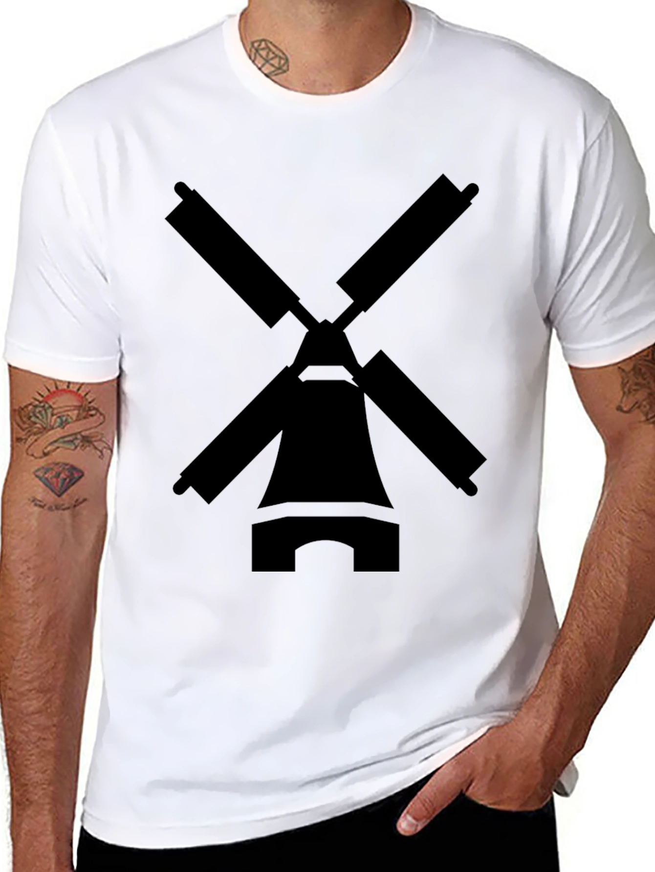 Black Windmill Graphic Tee - Black Cotton Blend T-Shirt view 8