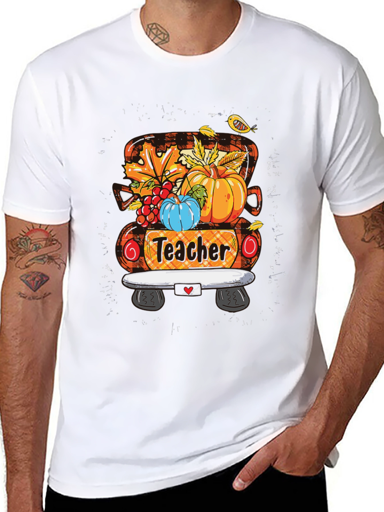 Black Teacher Fall Truck T-Shirt view 8