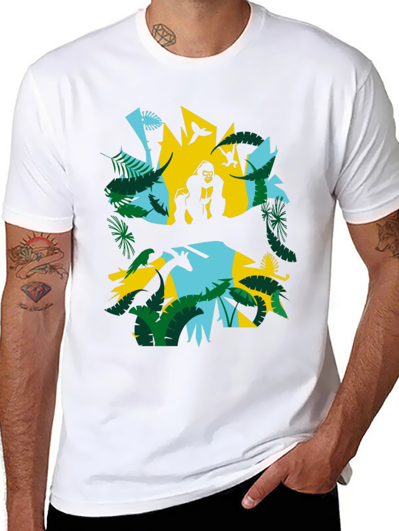 Black Jungle Animal Graphic Print Black T-Shirt view 8