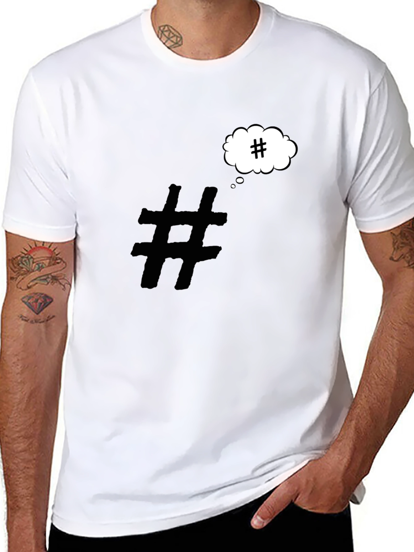 Black Hashtag Mind T-Shirt - Black Cotton Graphic Tee view 8