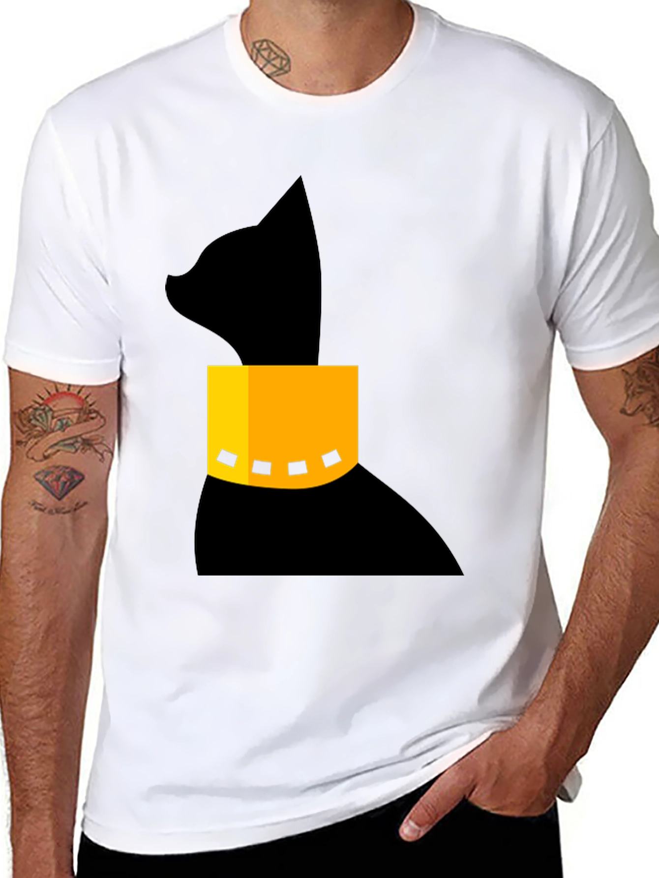 Black Modern Black Cat T-Shirt with Geometric Collar view 8