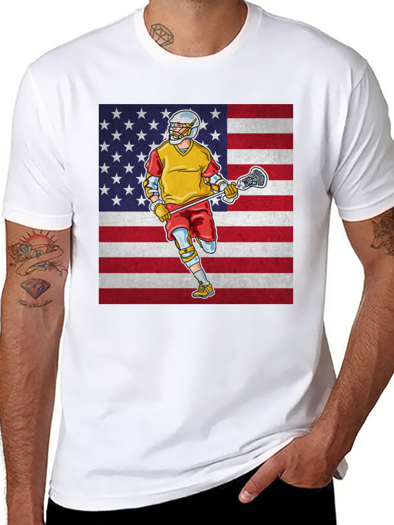 Black American Lacrosse Player Graphic T-Shirt view 8