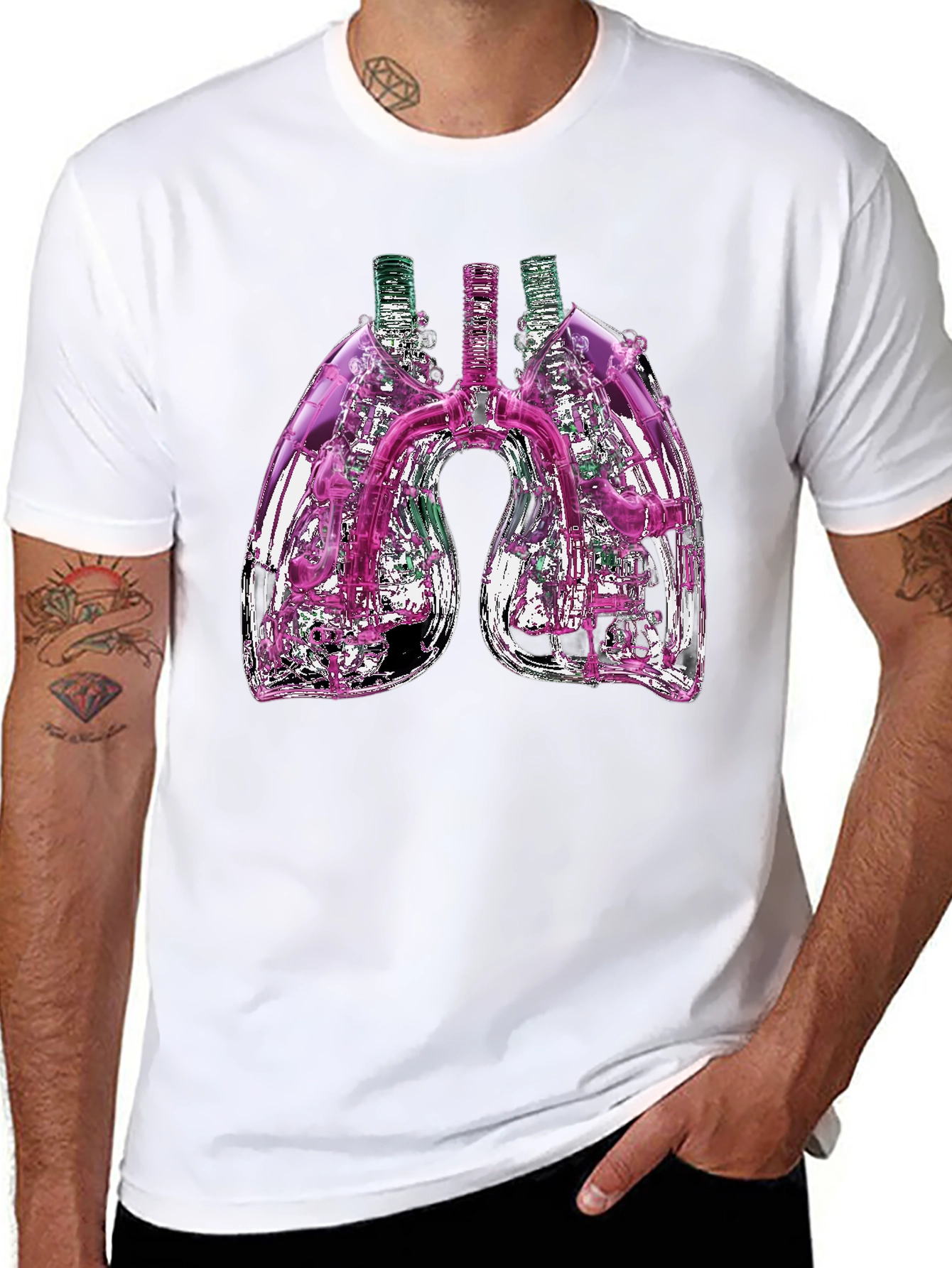 Black Abstract Lungs Graphic Tee - Black Cotton Blend view 8