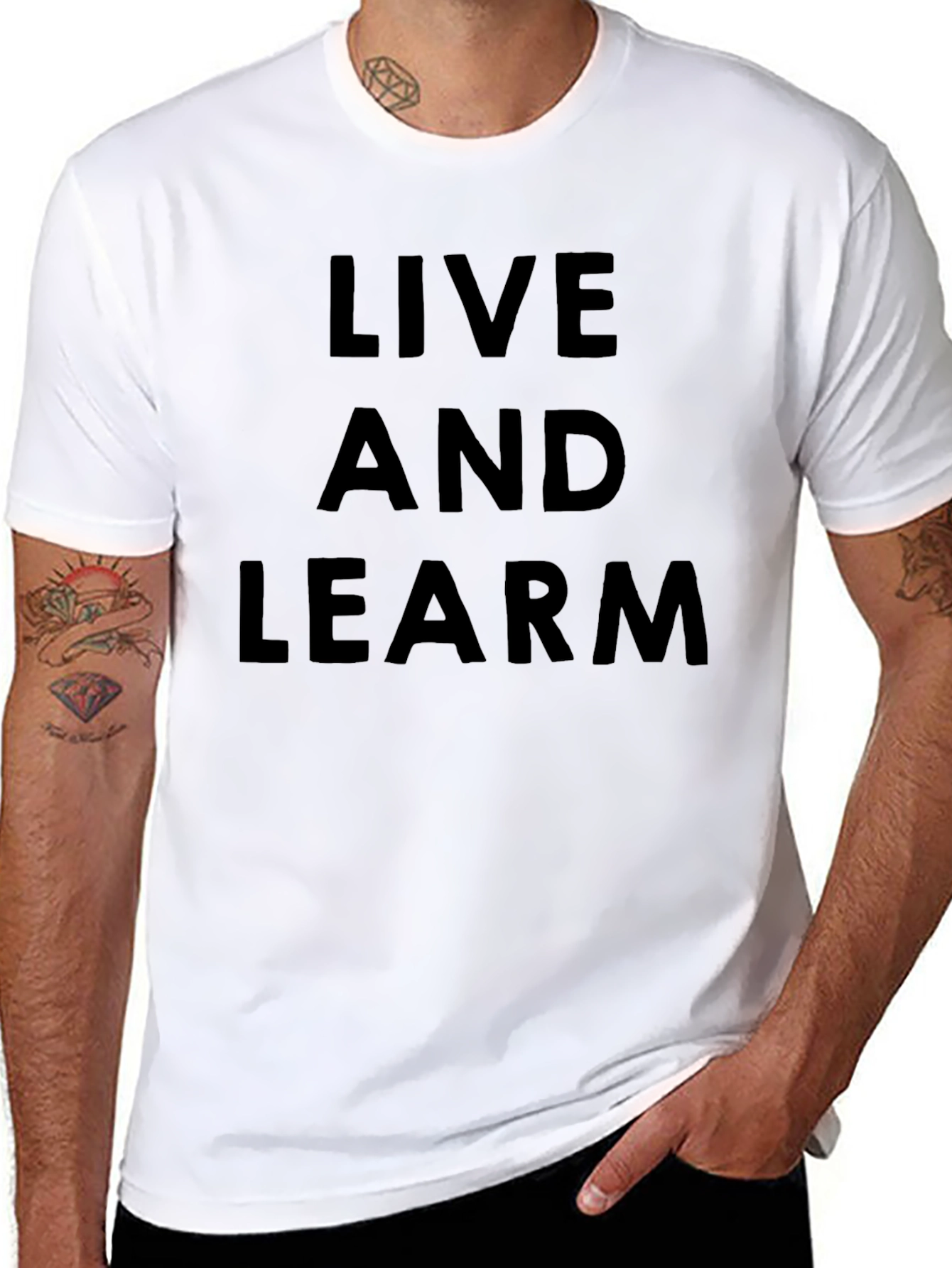 Black Live and Learn Black Graphic T-Shirt view 8