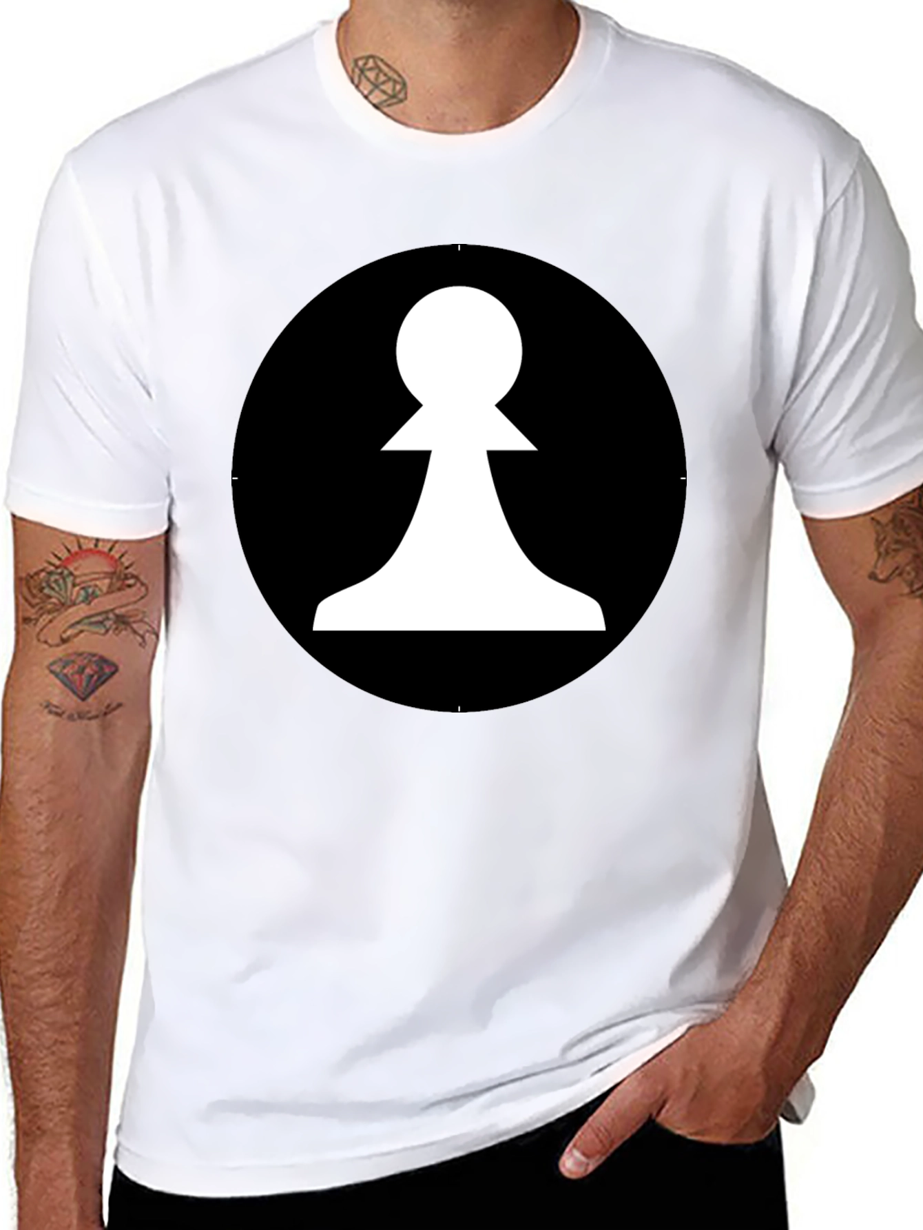 Black Chess Pawn Graphic Tee - Black Cotton T-Shirt view 8