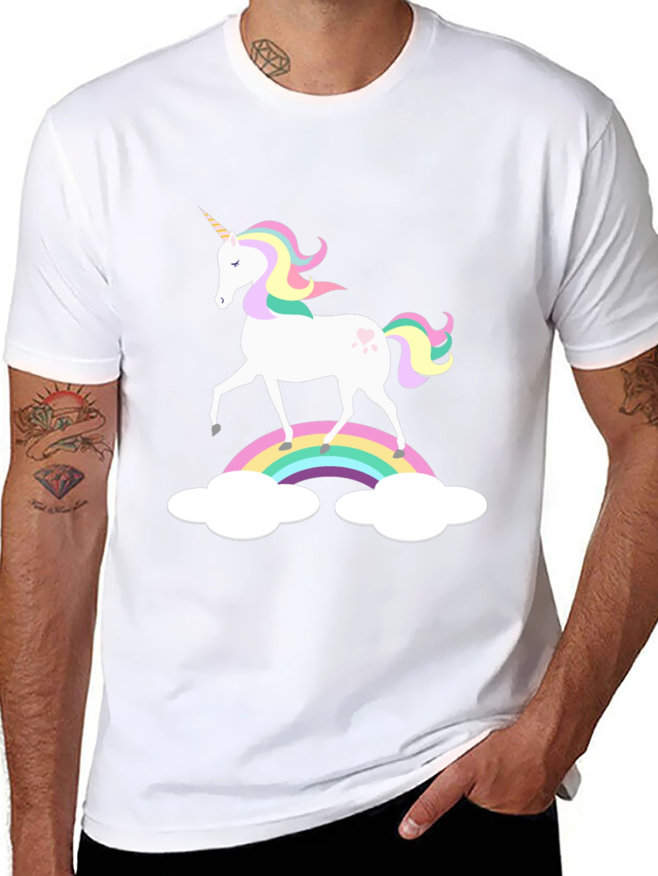 Black Rainbow Unicorn Graphic Tee - Black Cotton Blend view 8