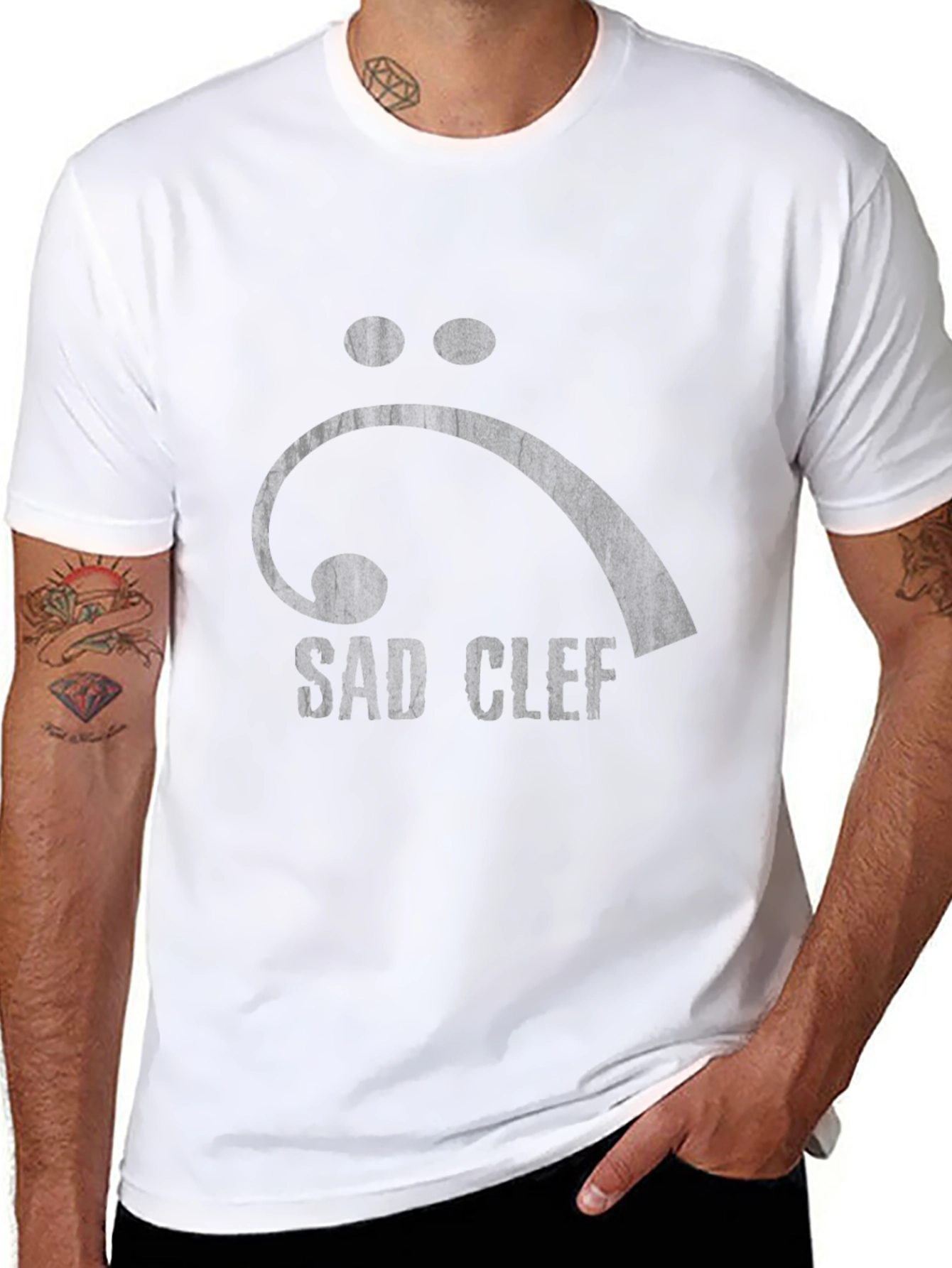 Black Sad Clef Graphic Tee - Bass Clef T-Shirt view 8