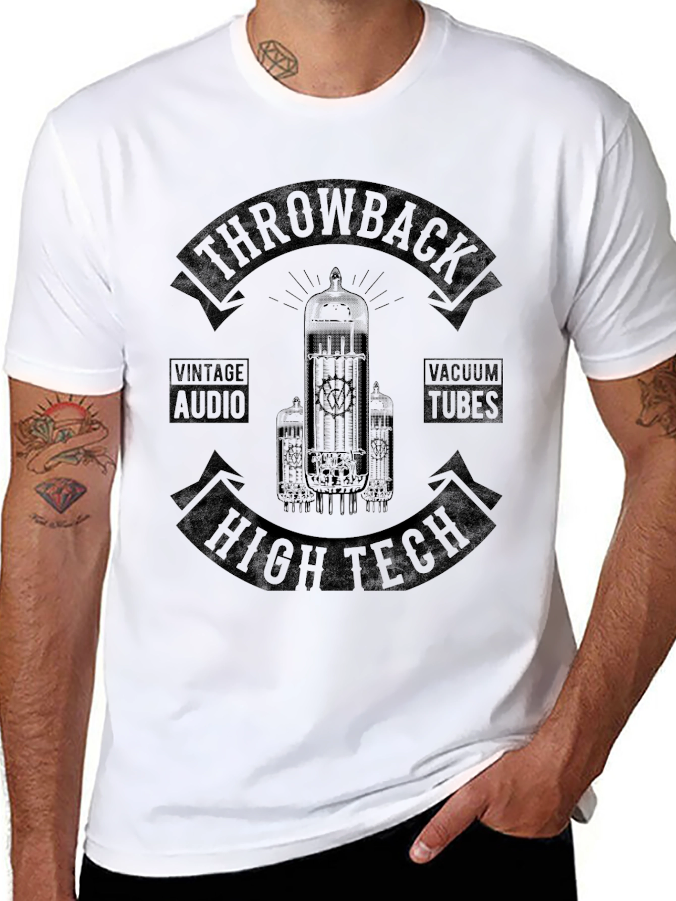 Black Vintage Audio Vacuum Tubes Throwback T-Shirt view 8