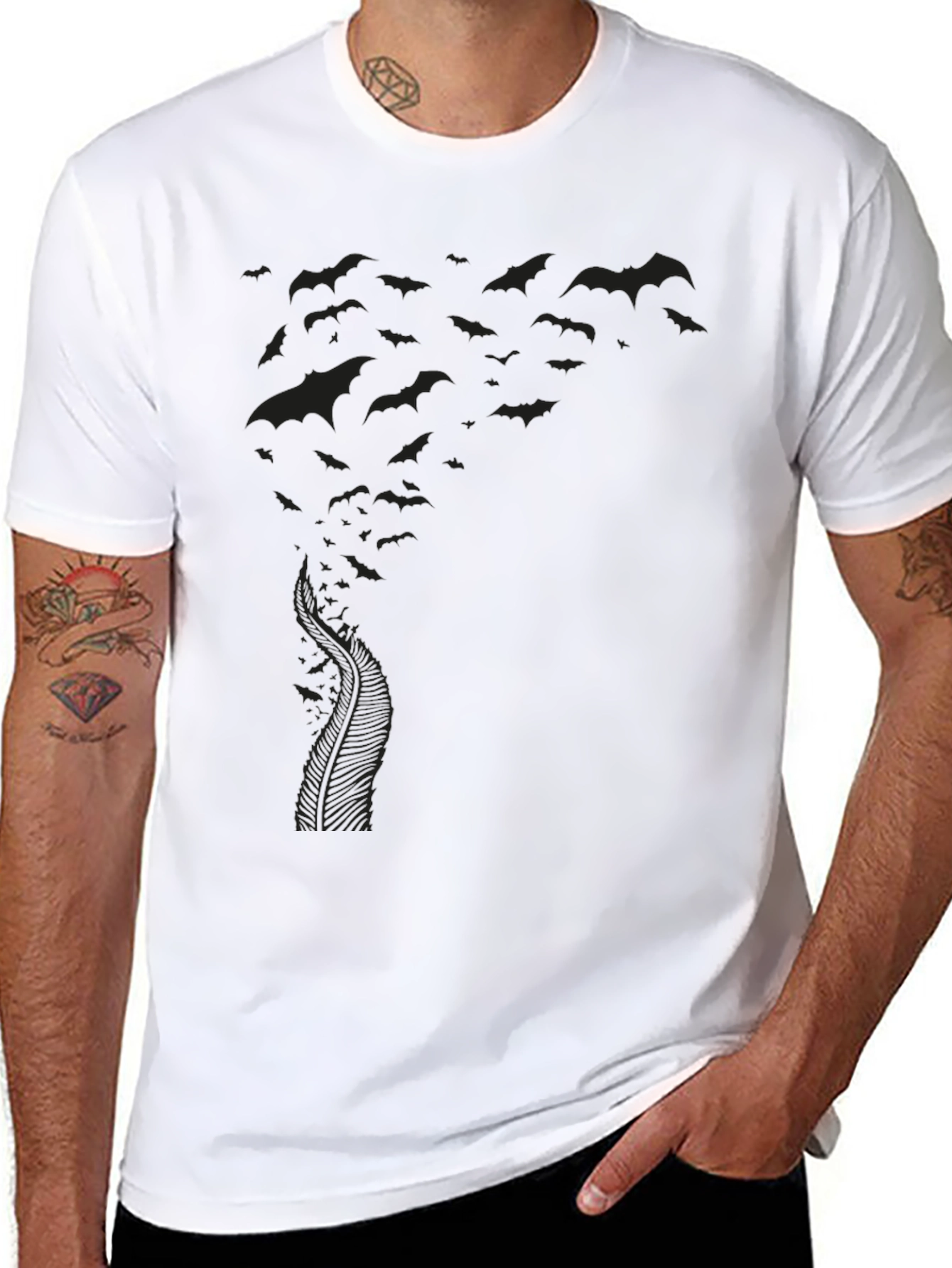 Black Men's Black Bat Swarm Graphic Tee view 8