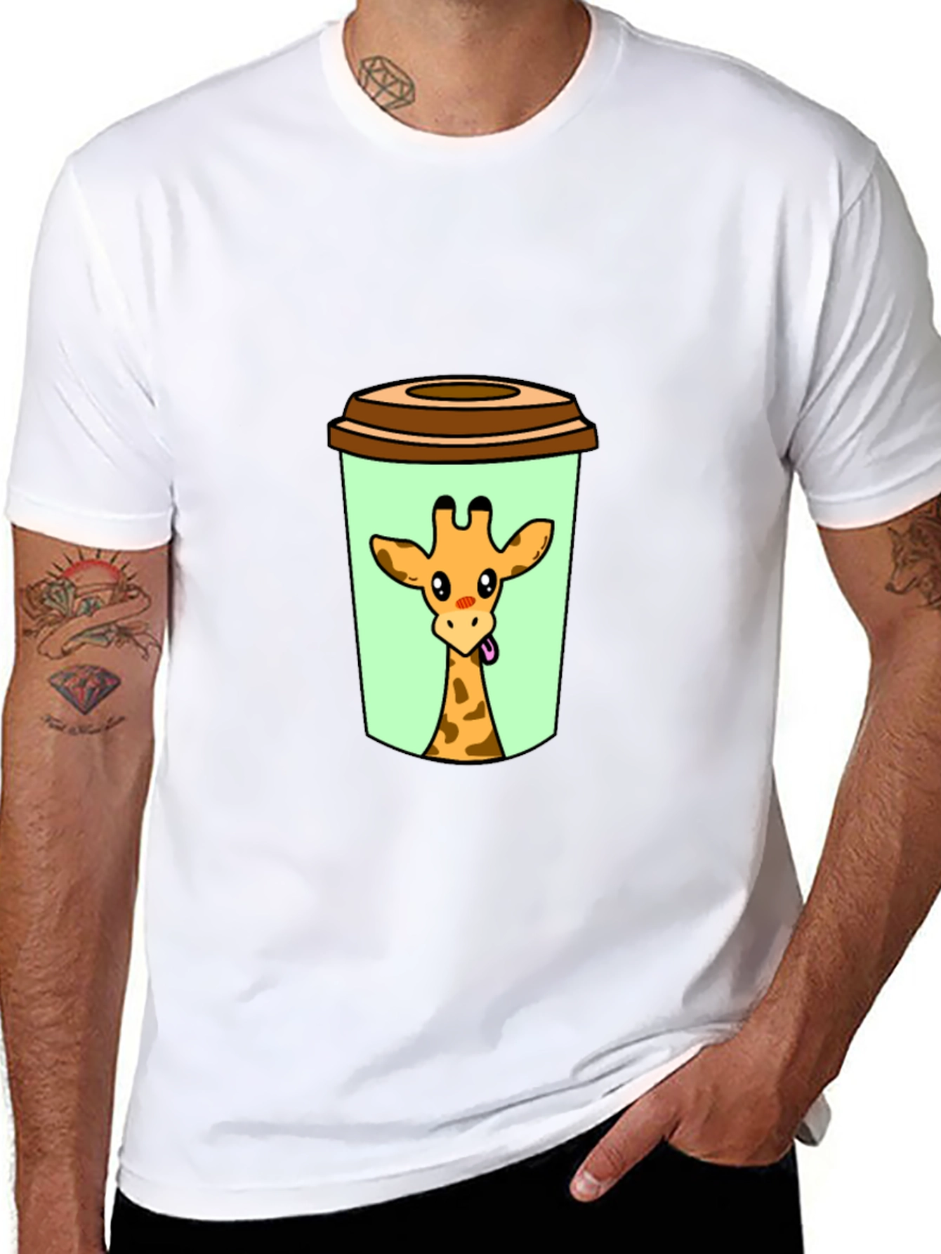 Black Giraffe in Cup Graphic Tee - Novelty Animal Shirt view 8
