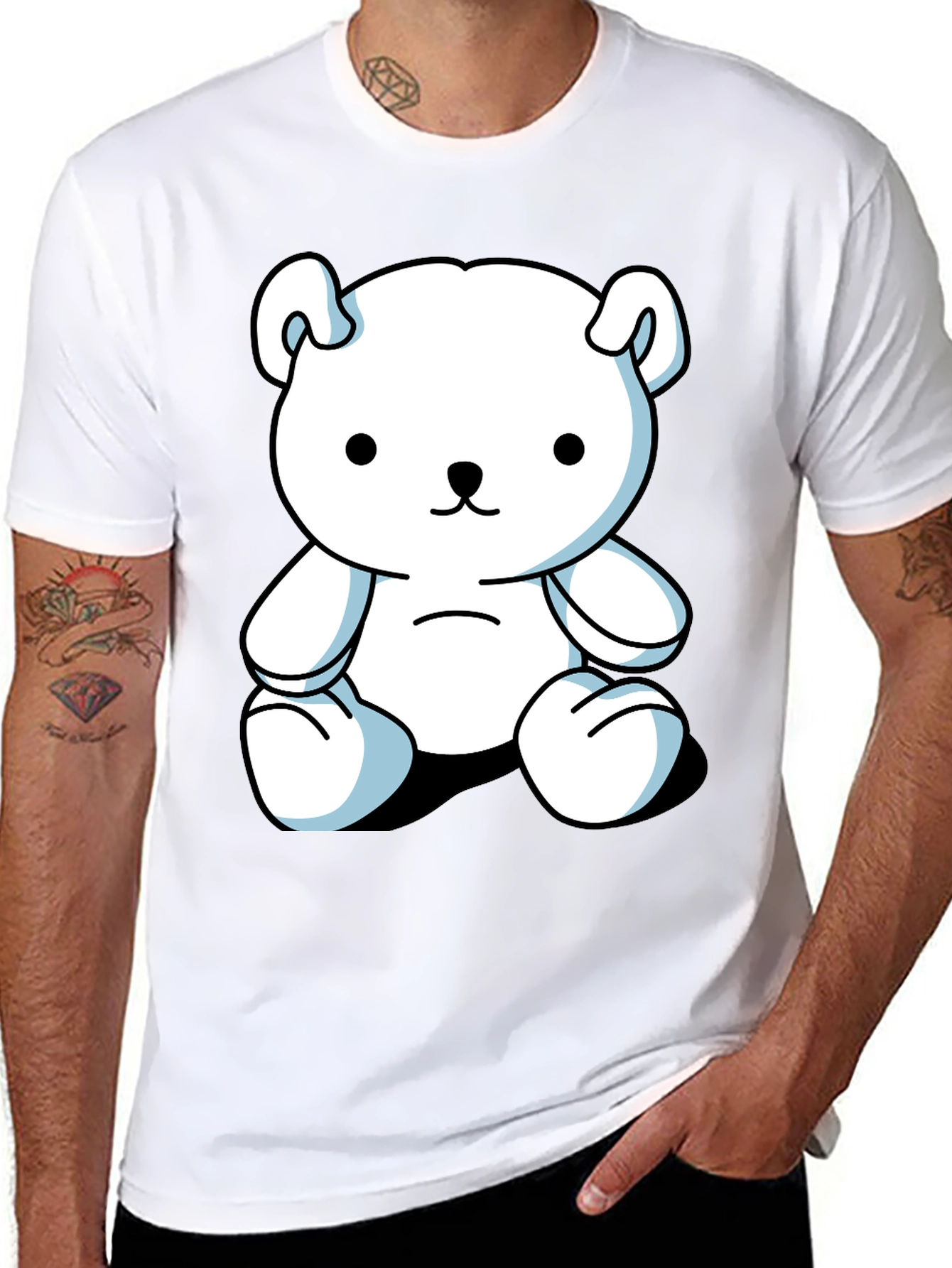 Black Cute Cartoon Bear Graphic Black T-Shirt view 8